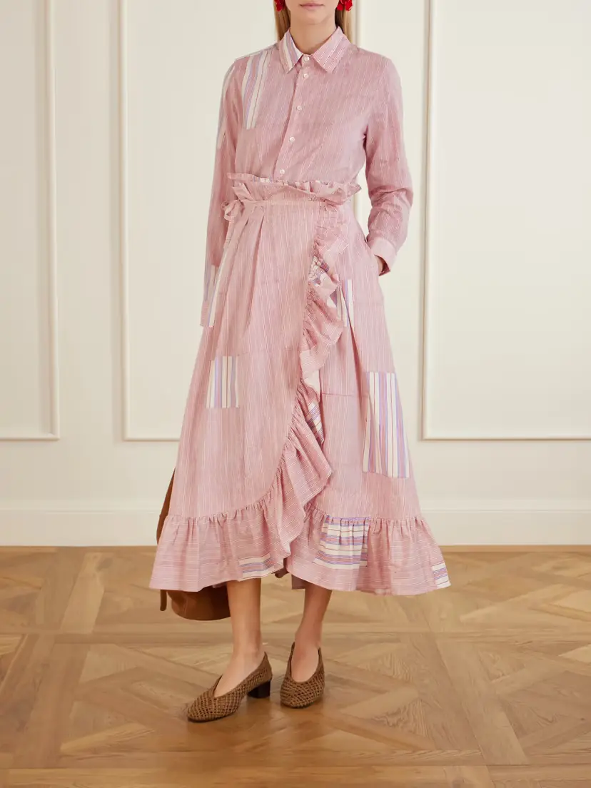 Thierry Colson Tasha Ruffled Striped Cotton-voile Wrap Midi Skirt | Thumbnail 2 Thierry Colson Tasha Ruffled Striped Cotton-voile Wrap Midi Skirt | Thumbnail 2
