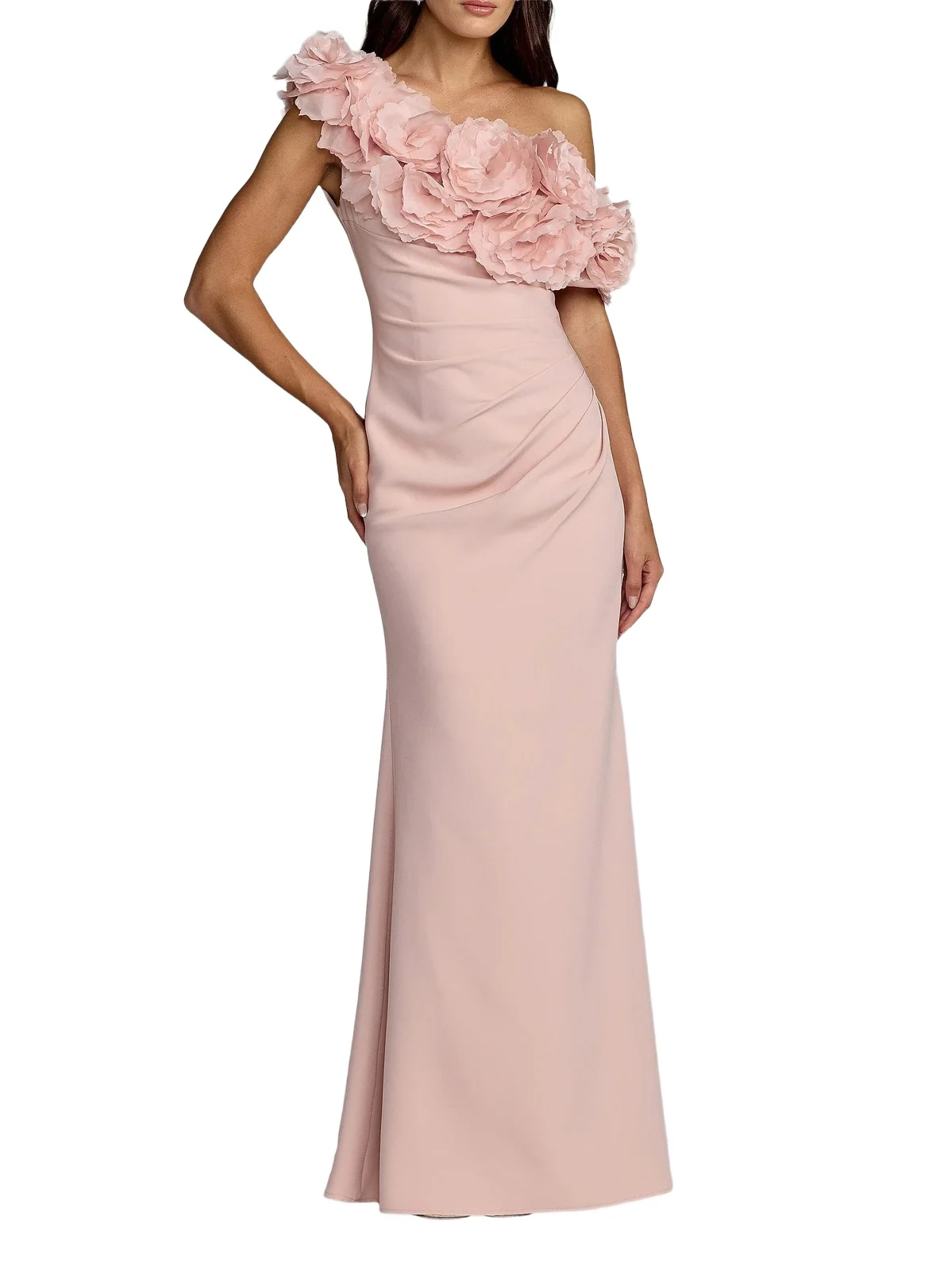 Women's 3D Floral Crepe One-Shoulder Gown