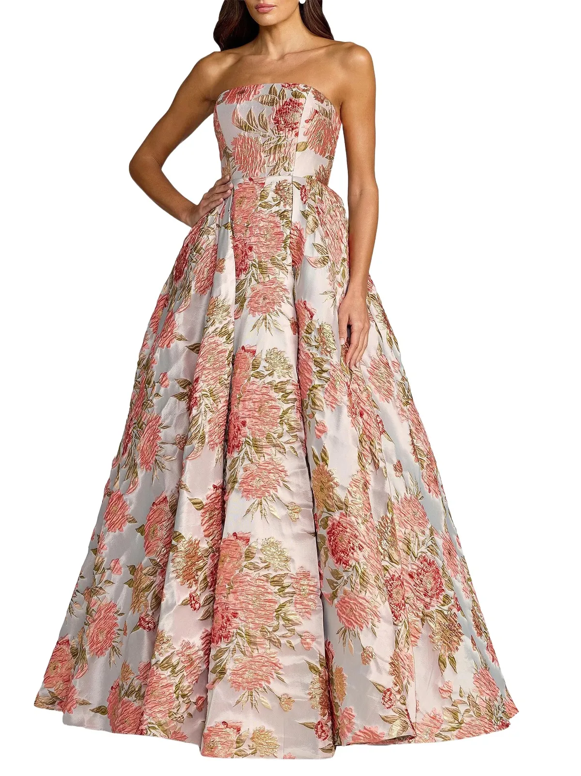 Women's Floral Brocade Strapless Ball Gown