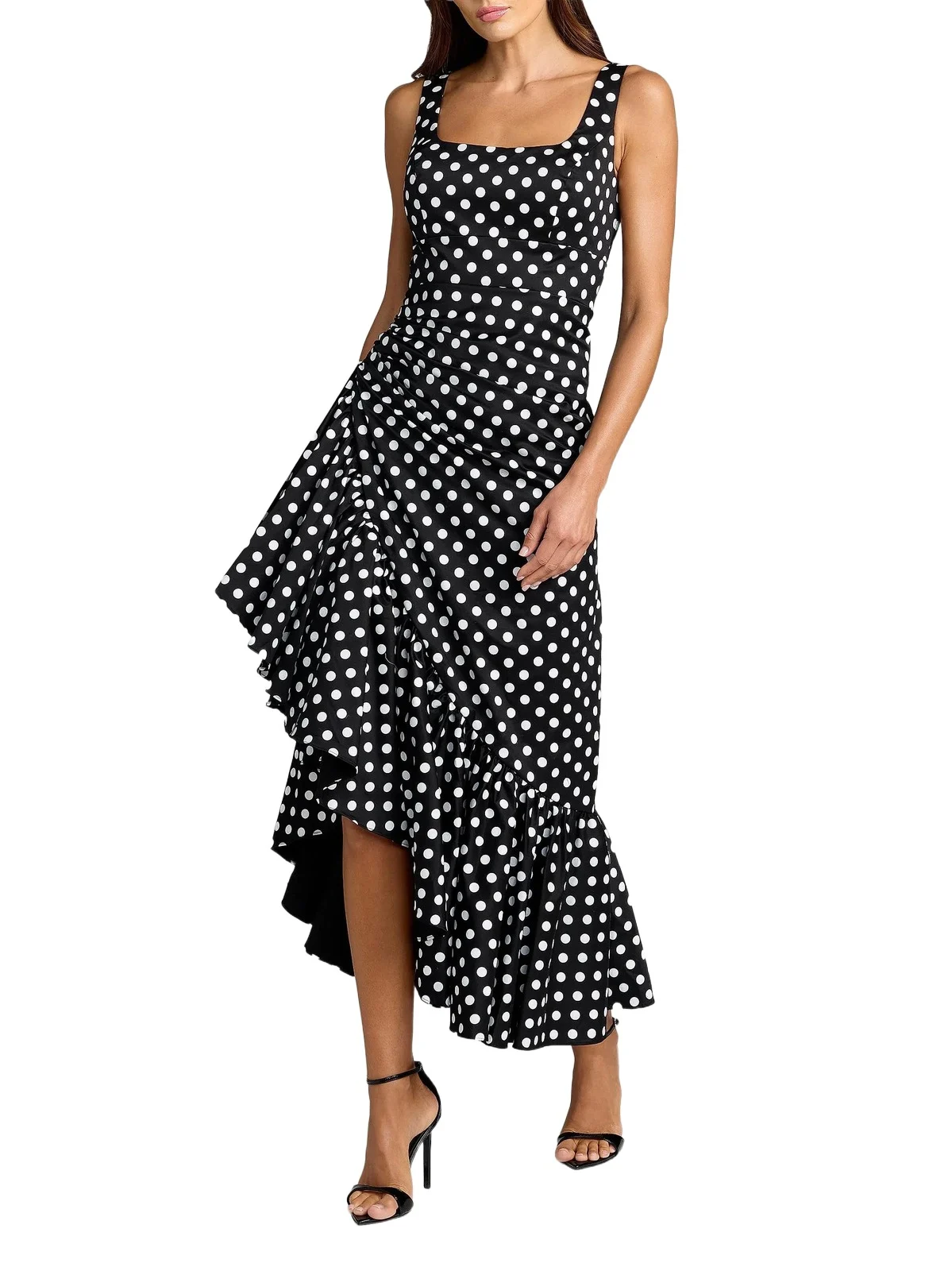 Women's Asymmetric Ruffle Polka Dot Maxi Dress