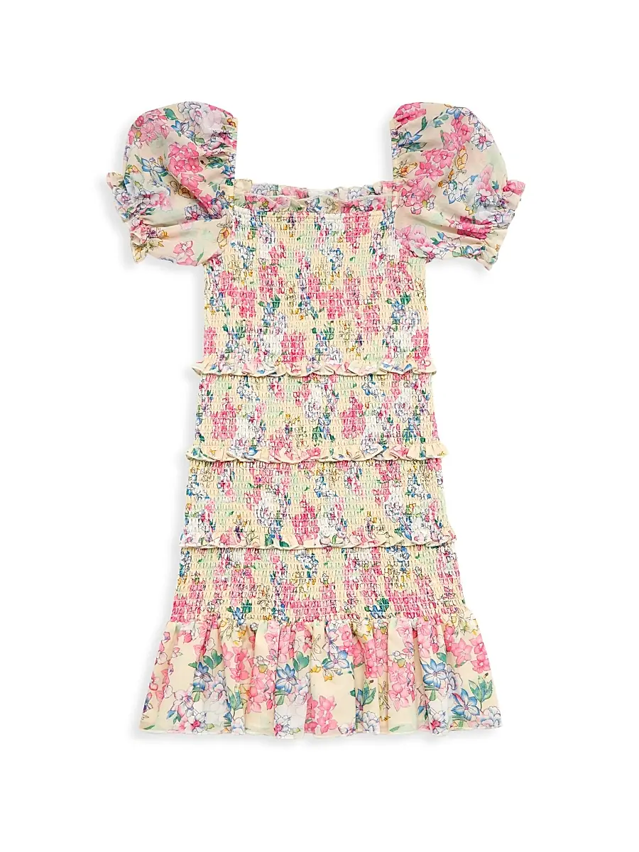 KatieJ NYC Little Girl's & Girl's Laila Floral Smocked Dress - Cream Floral | Image 1 KatieJ NYC Little Girl's & Girl's Laila Floral Smocked Dress - Cream Floral | Image 1