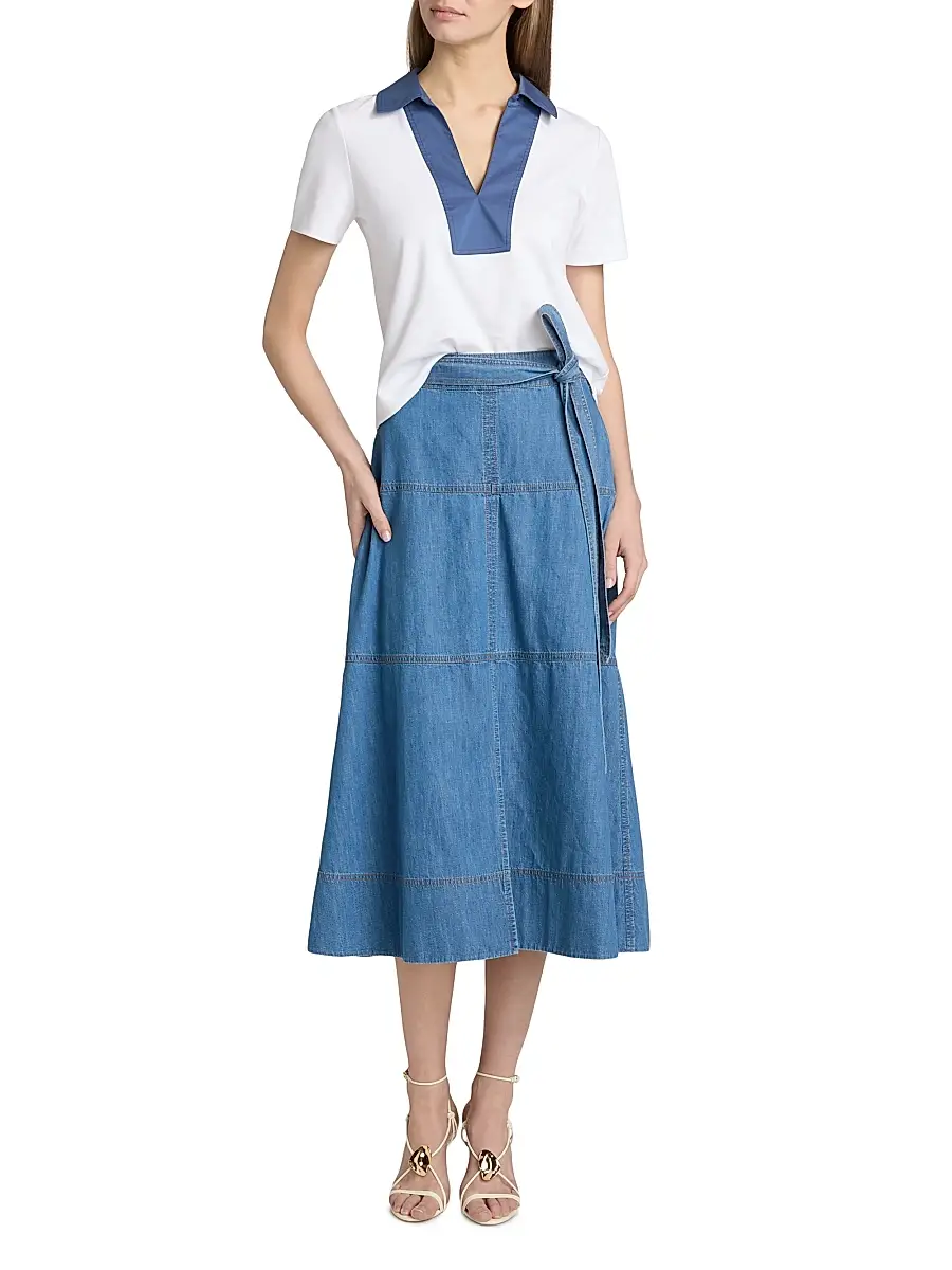 TANYA TAYLOR Women's Hudley Chambray Midi-Skirt | Thumbnail 2 TANYA TAYLOR Women's Hudley Chambray Midi-Skirt | Thumbnail 2
