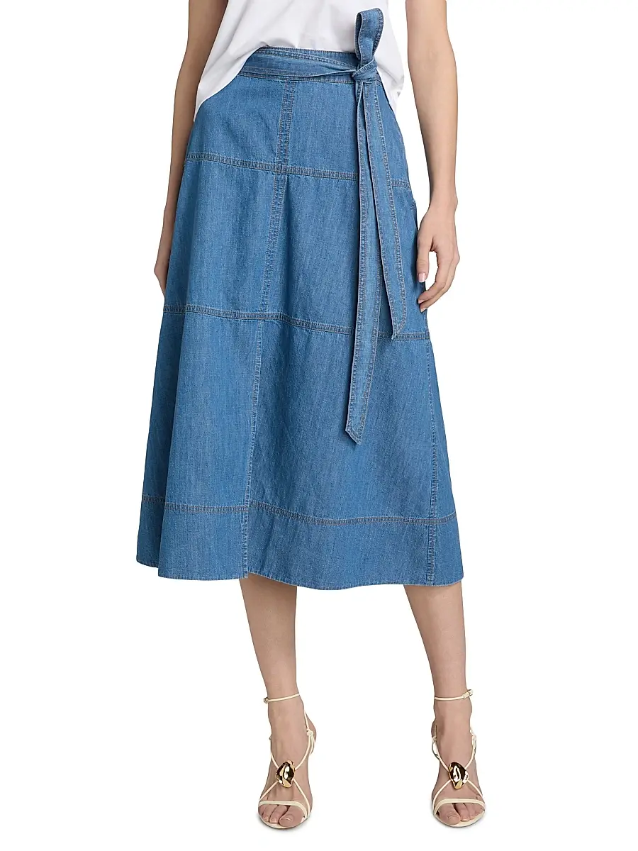 TANYA TAYLOR Women's Hudley Chambray Midi-Skirt | Thumbnail 3 TANYA TAYLOR Women's Hudley Chambray Midi-Skirt | Thumbnail 3