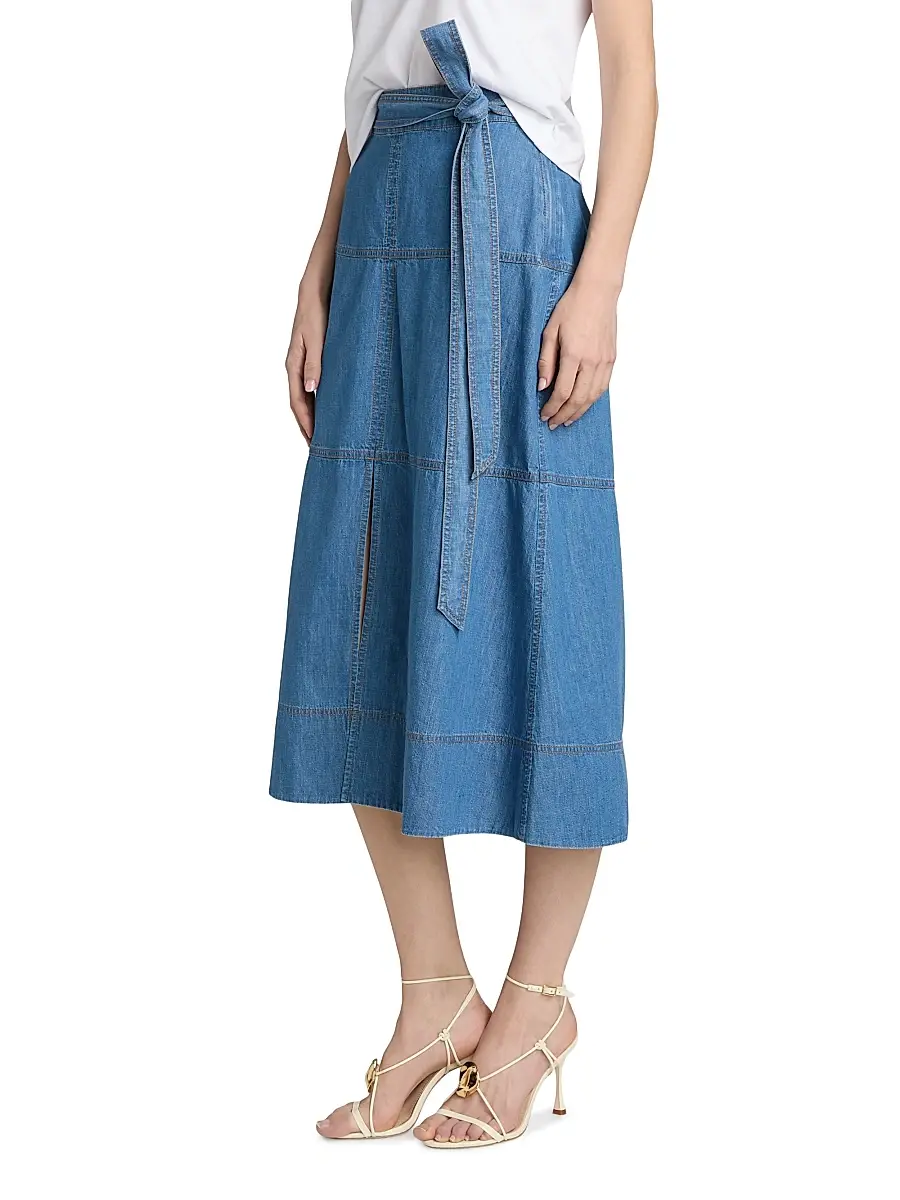 TANYA TAYLOR Women's Hudley Chambray Midi-Skirt | Thumbnail 4 TANYA TAYLOR Women's Hudley Chambray Midi-Skirt | Thumbnail 4