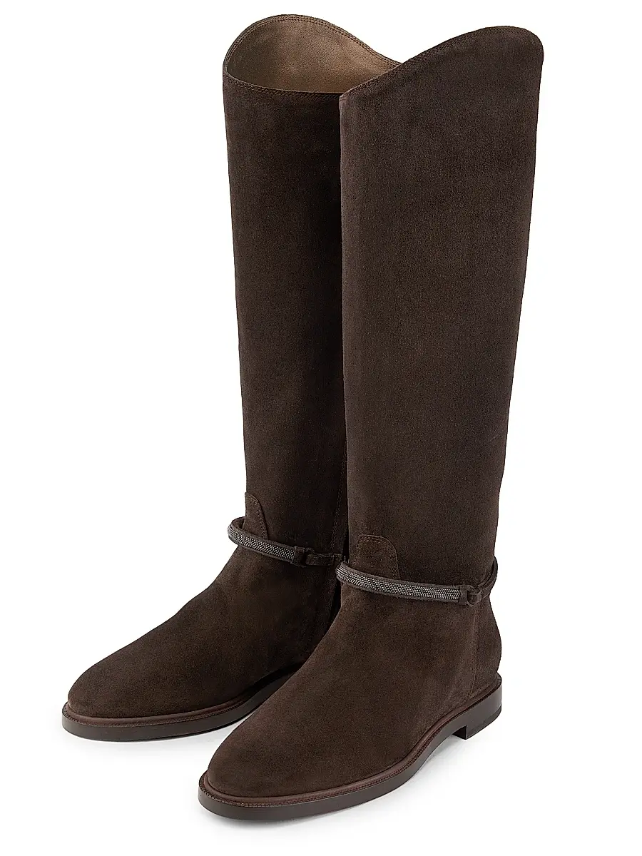 Brunello Cucinelli Women's Monili-Beaded Suede Riding Boots | Thumbnail 2 Brunello Cucinelli Women's Monili-Beaded Suede Riding Boots | Thumbnail 2