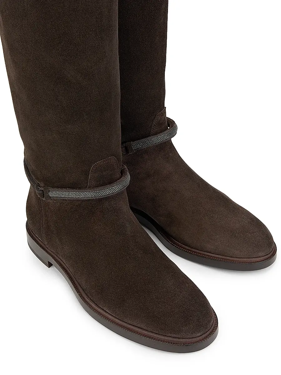 Brunello Cucinelli Women's Monili-Beaded Suede Riding Boots | Thumbnail 4 Brunello Cucinelli Women's Monili-Beaded Suede Riding Boots | Thumbnail 4