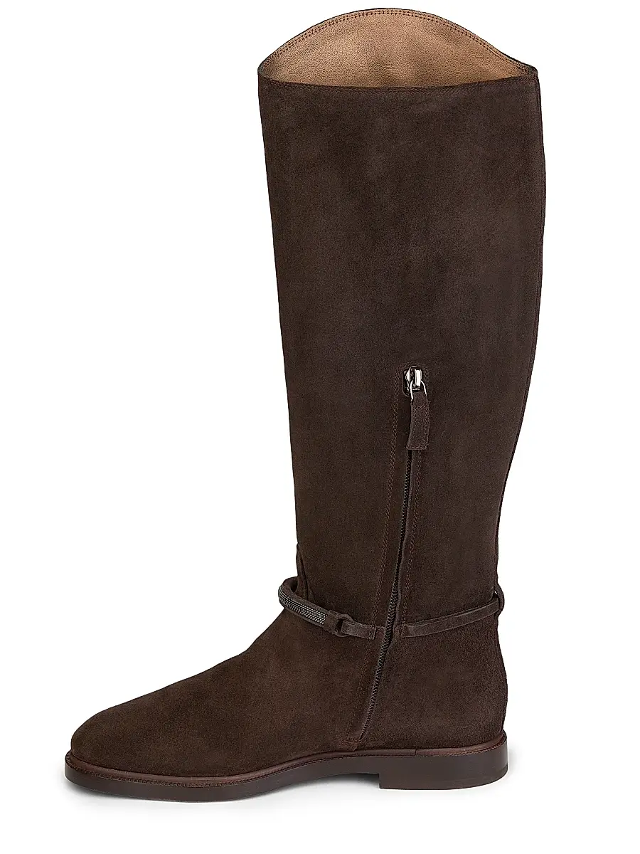 Brunello Cucinelli Women's Monili-Beaded Suede Riding Boots | Thumbnail 5 Brunello Cucinelli Women's Monili-Beaded Suede Riding Boots | Thumbnail 5