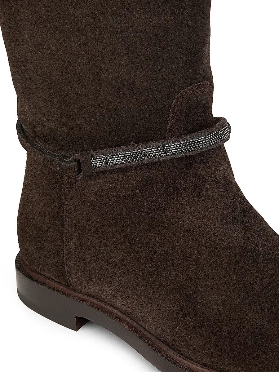 Brunello Cucinelli Women's Monili-Beaded Suede Riding Boots | Thumbnail 6 Brunello Cucinelli Women's Monili-Beaded Suede Riding Boots | Thumbnail 6