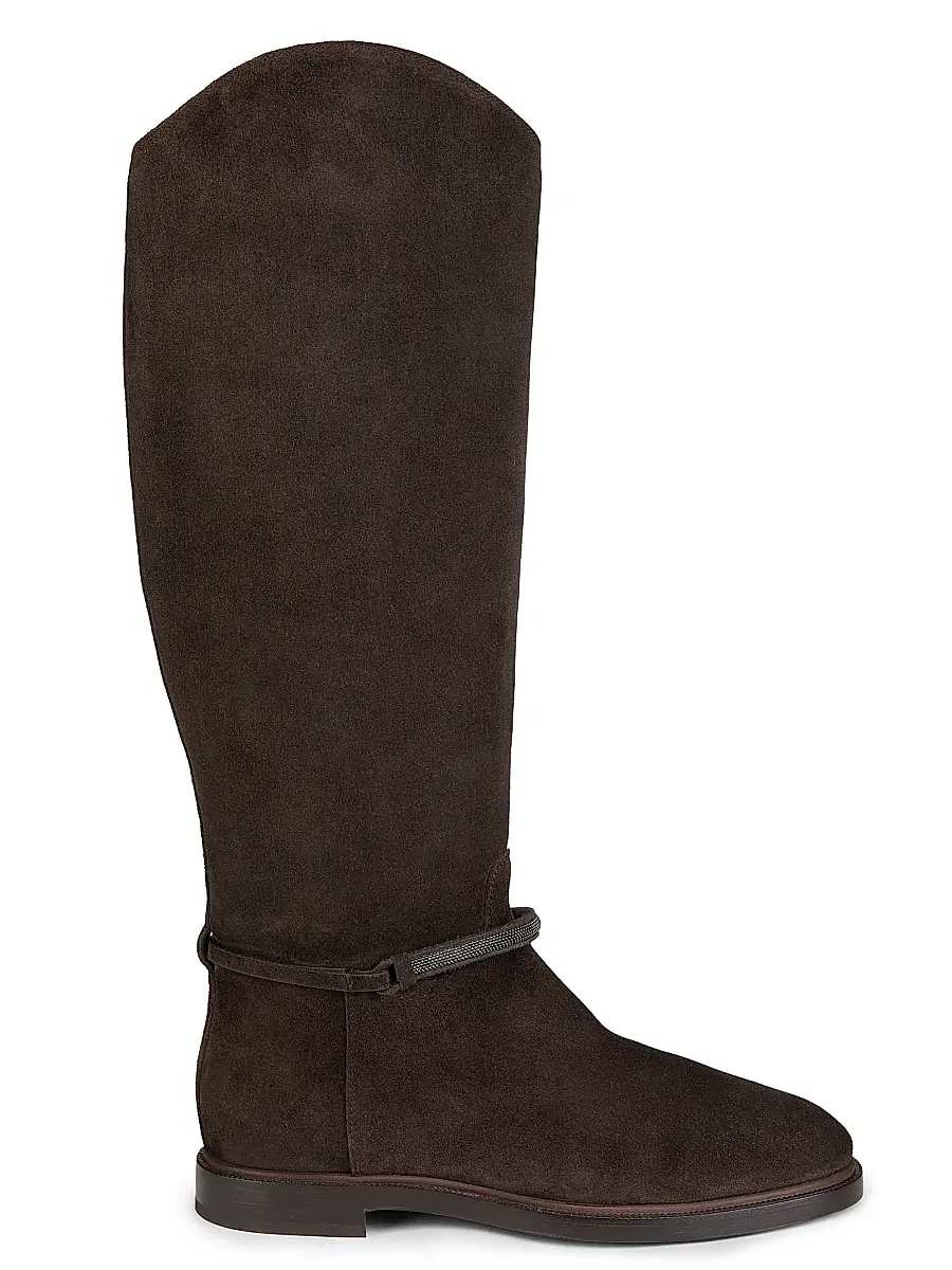 Brunello Cucinelli Women's Monili-Beaded Suede Riding Boots - Pepper | Image 1 Brunello Cucinelli Women's Monili-Beaded Suede Riding Boots - Pepper | Image 1