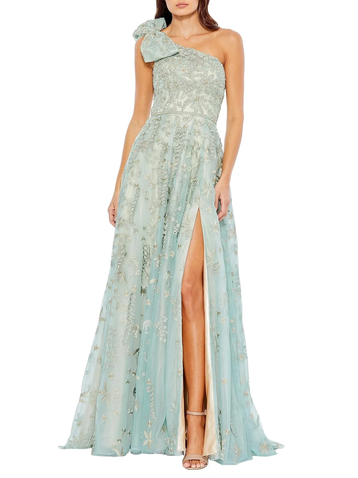 Women's Asymmetric Embellished Tulle A-Line Gown