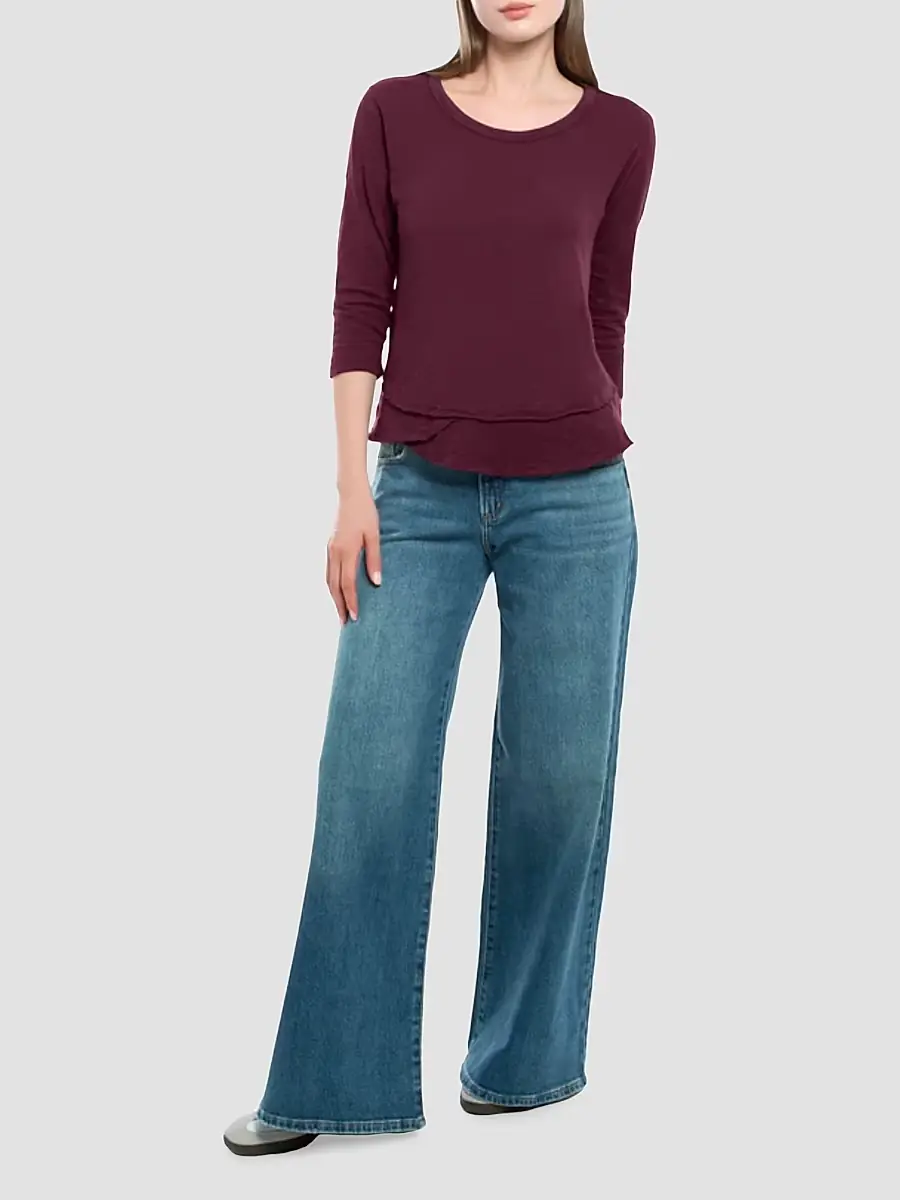 Wilt Women's Shrunken Crew-Neck Sleeve Mock Layer Tee - Dark Fig | Thumbnail 2 Wilt Women's Shrunken Crew-Neck Sleeve Mock Layer Tee - Dark Fig | Thumbnail 2