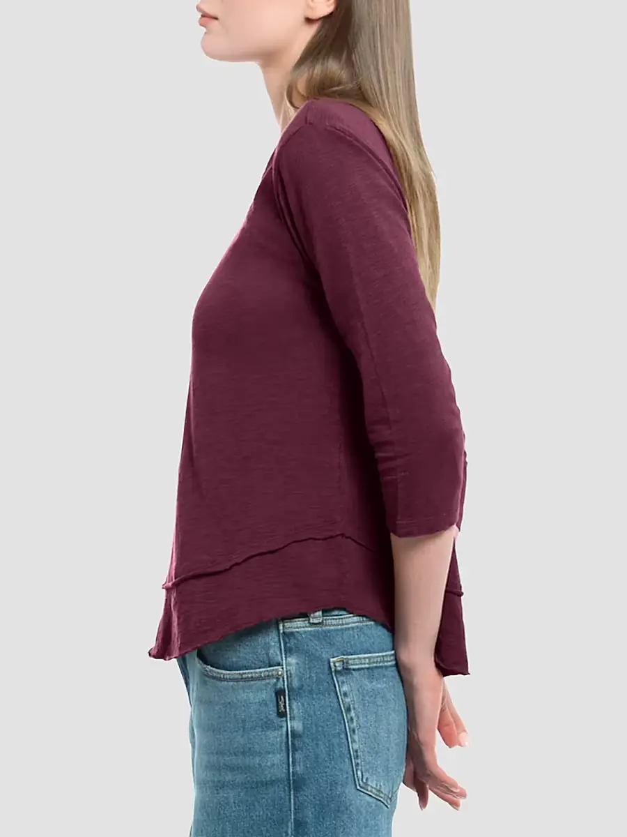 Wilt Women's Shrunken Crew-Neck Sleeve Mock Layer Tee - Dark Fig | Thumbnail 4 Wilt Women's Shrunken Crew-Neck Sleeve Mock Layer Tee - Dark Fig | Thumbnail 4