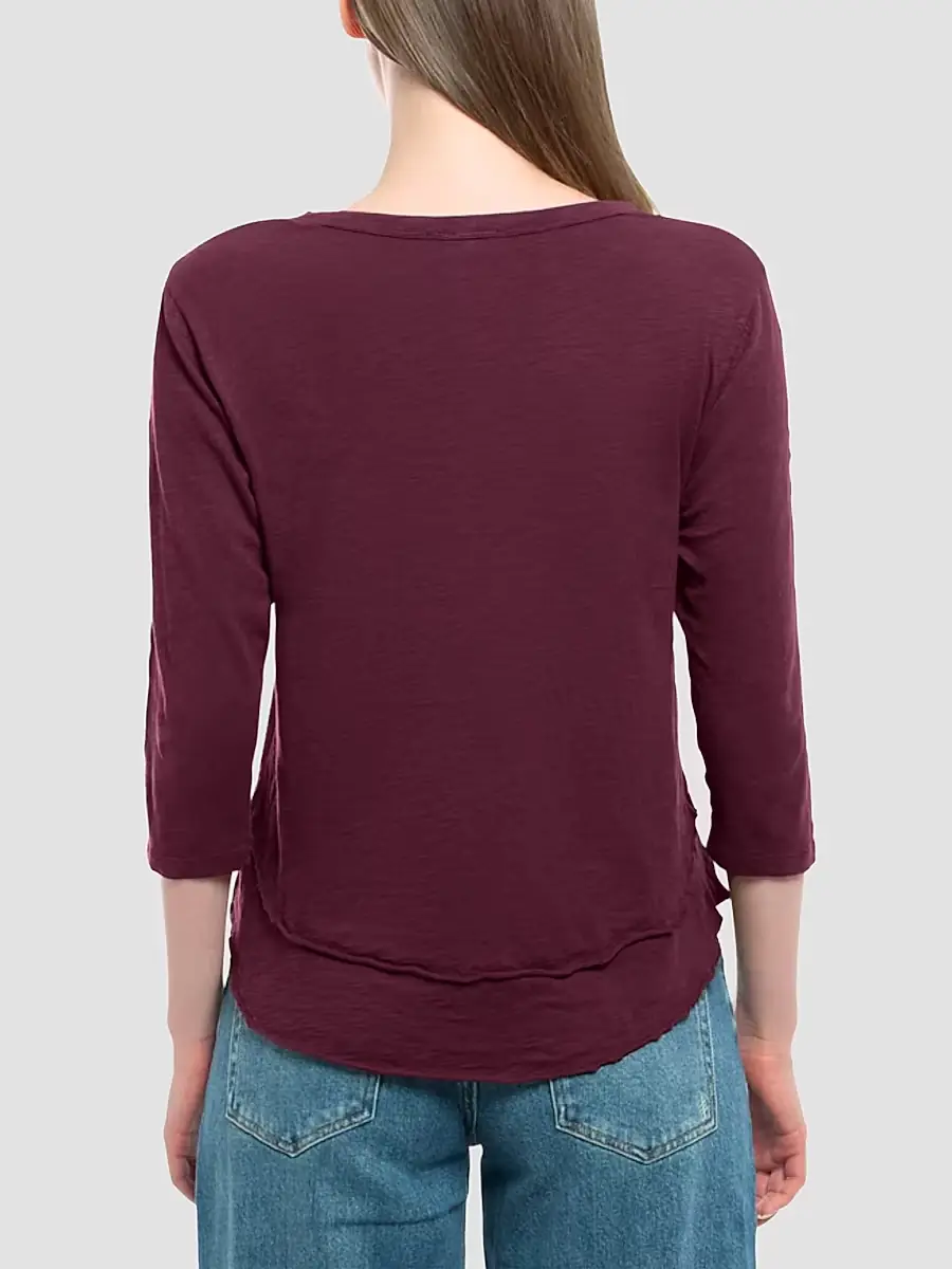 Wilt Women's Shrunken Crew-Neck Sleeve Mock Layer Tee - Dark Fig | Thumbnail 5 Wilt Women's Shrunken Crew-Neck Sleeve Mock Layer Tee - Dark Fig | Thumbnail 5