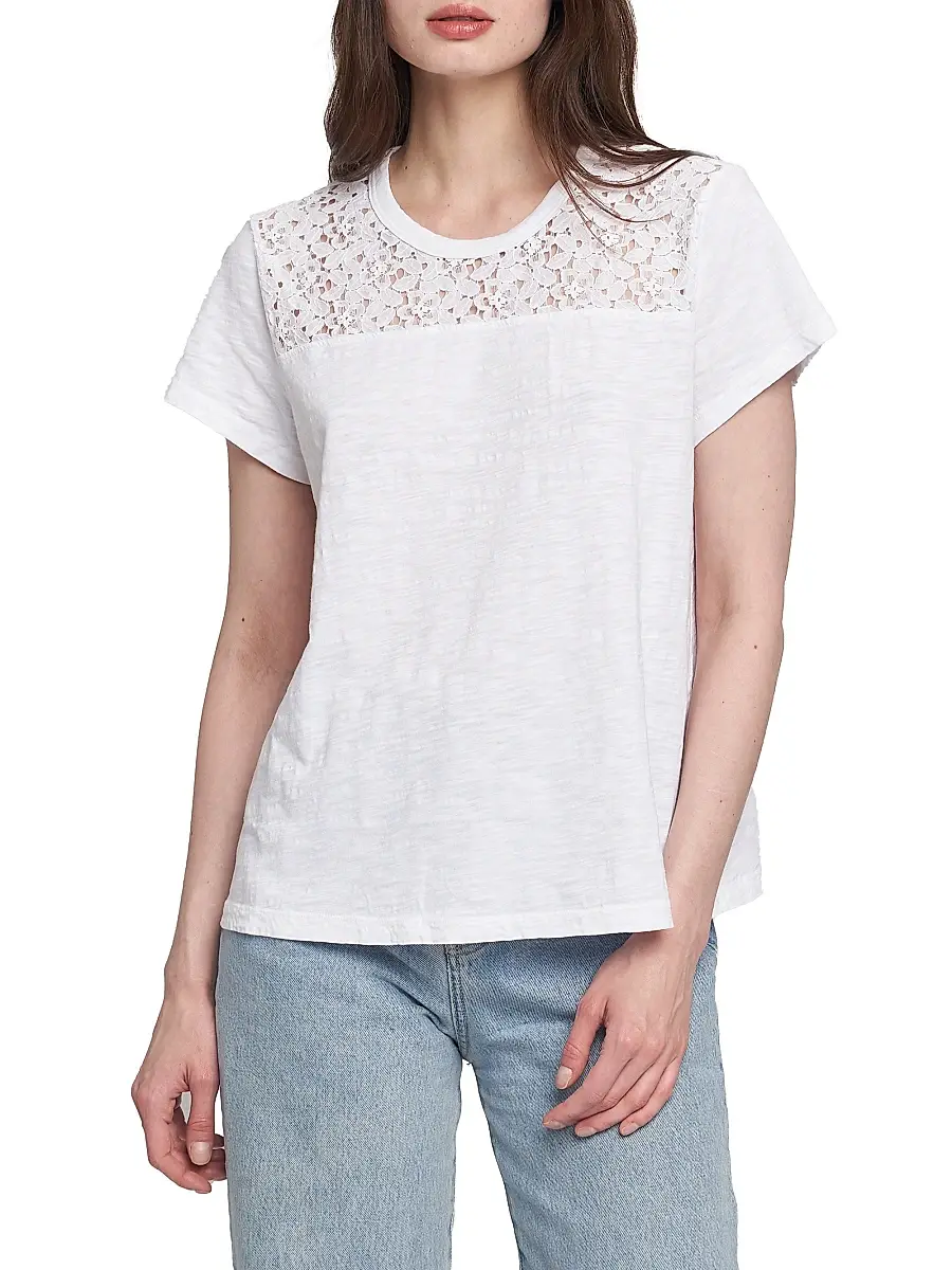 Wilt Women's Easy Crew Lace Yoke Tee - White | Thumbnail 2 Wilt Women's Easy Crew Lace Yoke Tee - White | Thumbnail 2