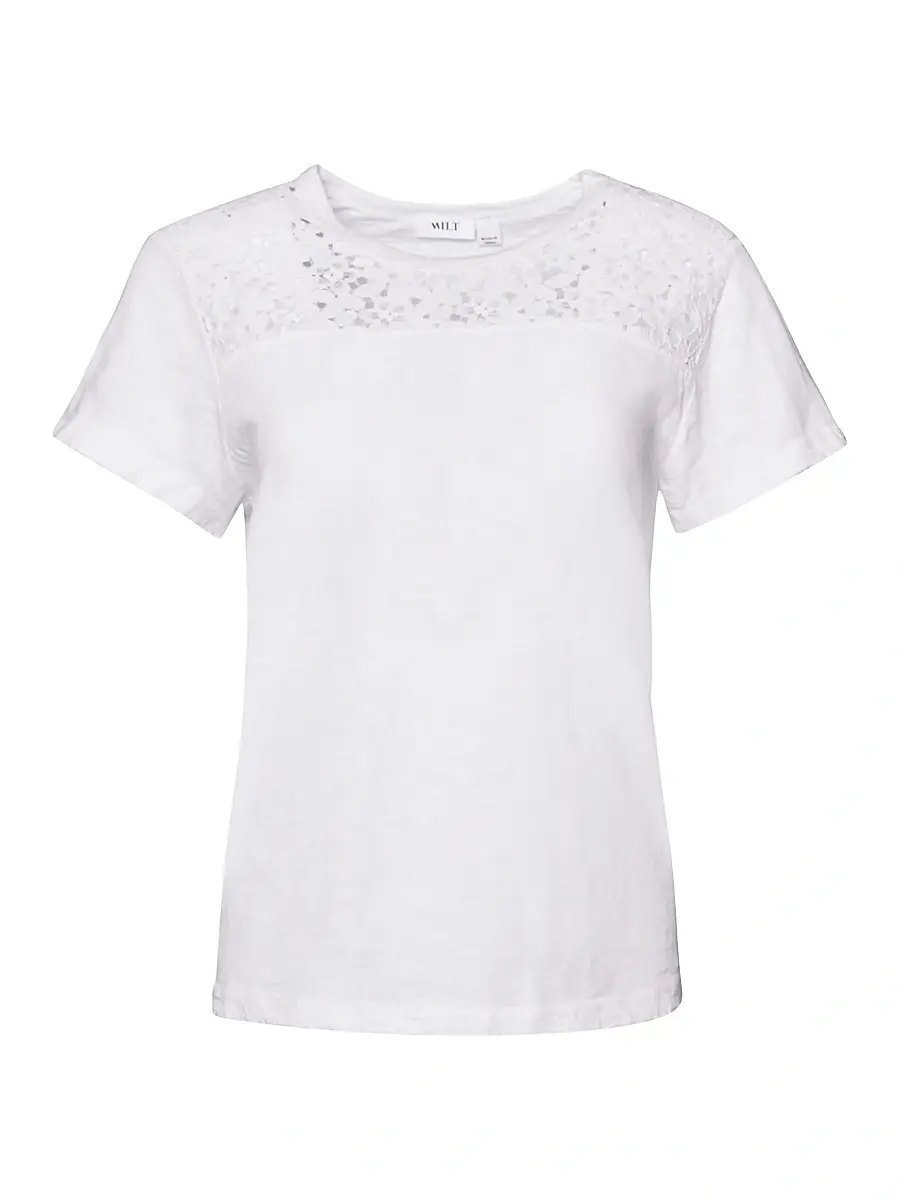 Wilt Women's Easy Crew Lace Yoke Tee - White | Image 1 Wilt Women's Easy Crew Lace Yoke Tee - White | Image 1