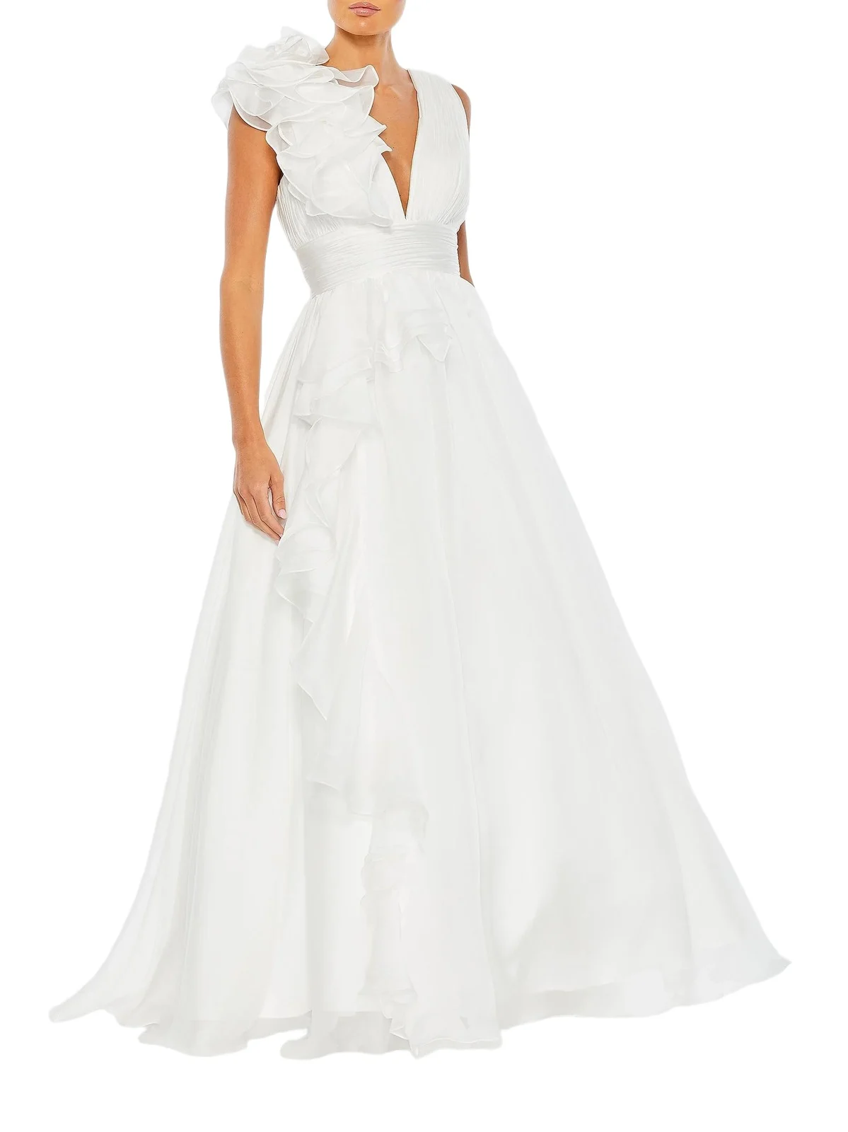 Women's Ruffle Shoulder V-Neck Gown Women's Ruffle Shoulder V-Neck Gown