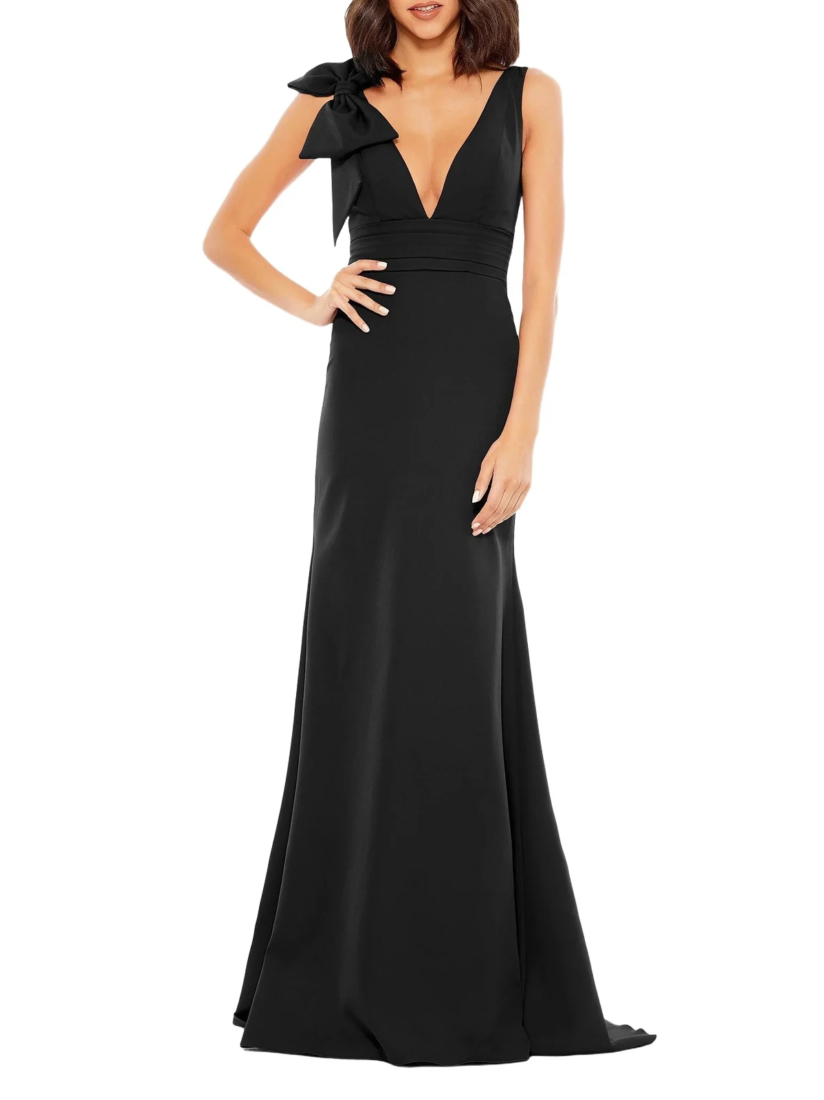 Mac Duggal Women's Bow V-Neck A-Line Gown