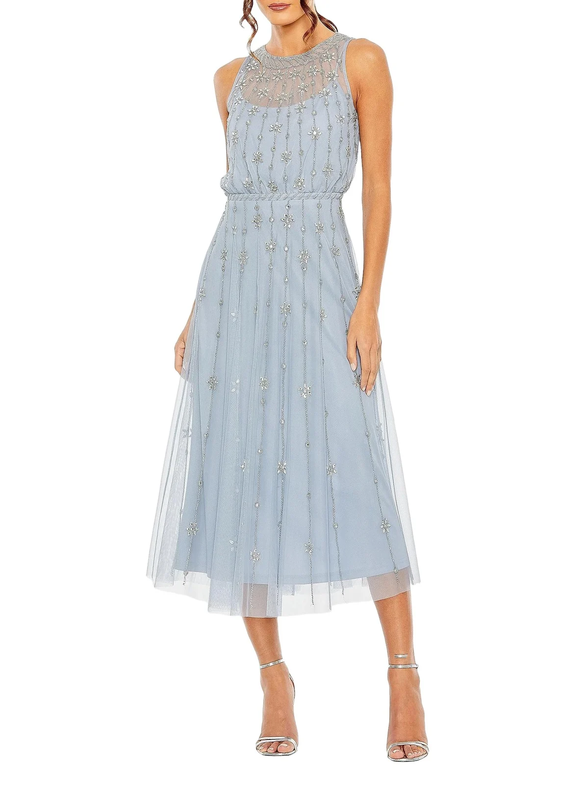 Women's Crystal-Embellished Tulle Midi-Dress Women's Crystal-Embellished Tulle Midi-Dress