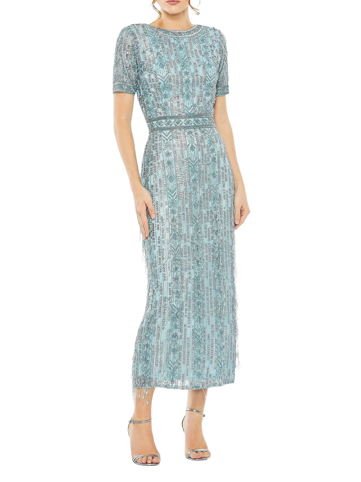 Women's Cocktail Geometric Beaded Midi-Dress Women's Cocktail Geometric Beaded Midi-Dress