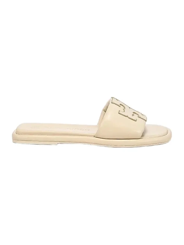 Women's Double-T Monogram Padded Leather Slide Sandals Women's Double-T Monogram Padded Leather Slide Sandals