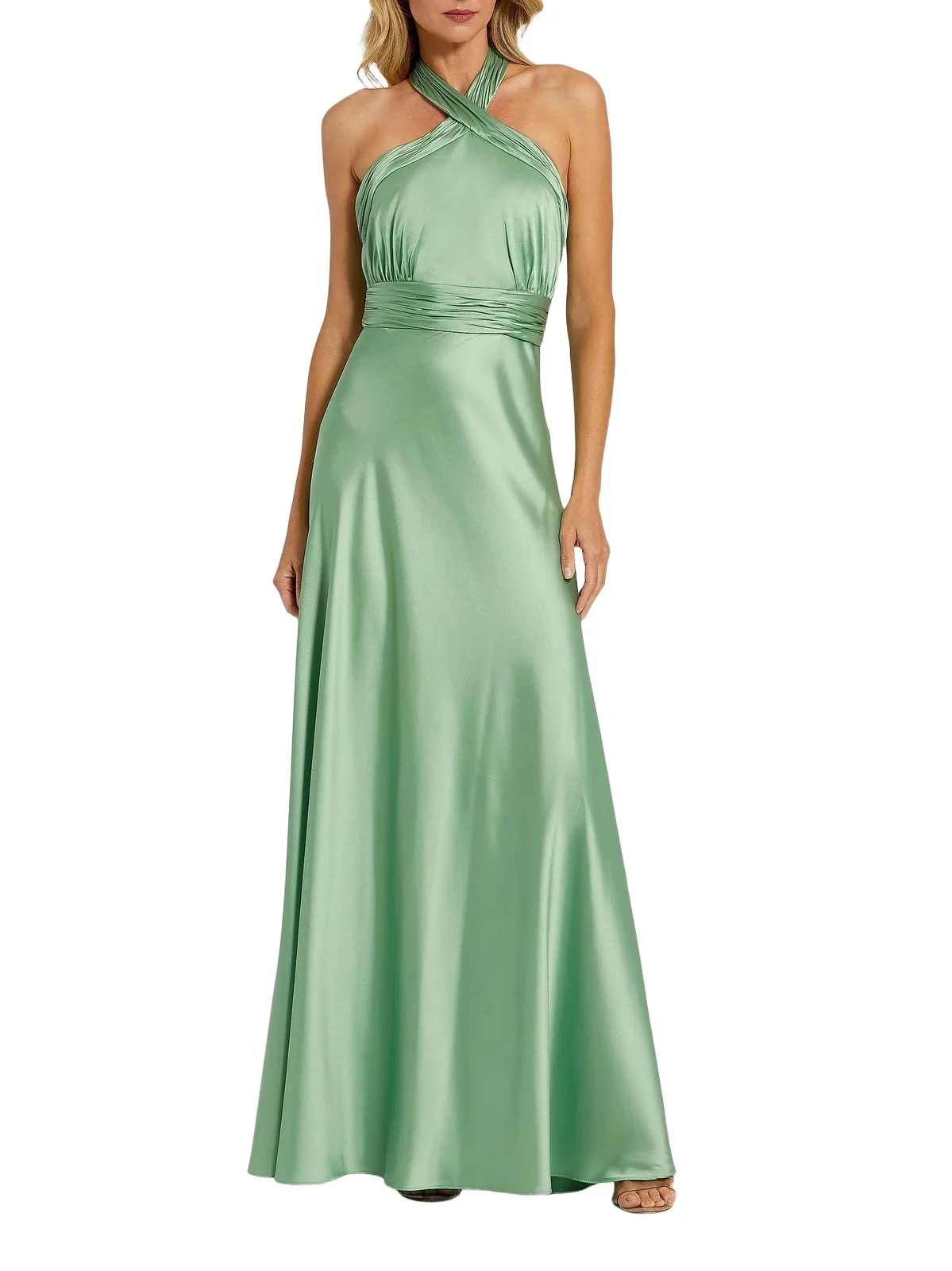 Mac Duggal Women's ​Halter Neck Tie-Back Ruched Satin Gown