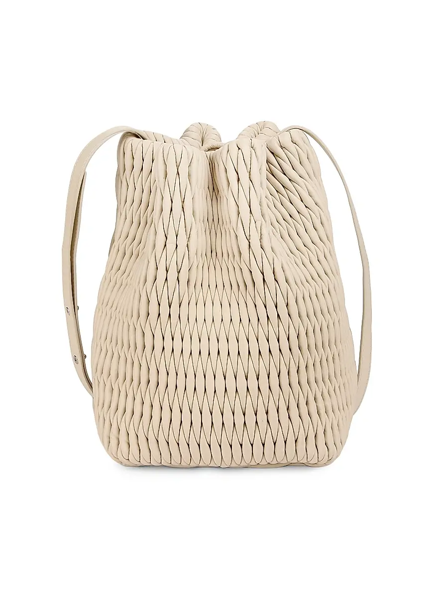 A.L.C. Women's Ivy Smocked Faux Leather Bucket Bag - Champagne | Image 1 A.L.C. Women's Ivy Smocked Faux Leather Bucket Bag - Champagne | Image 1