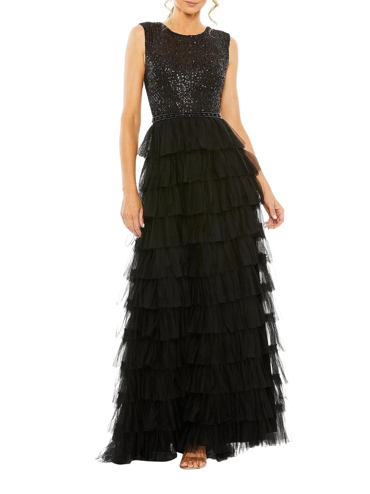 Mac Duggal Women's Sequin Tulle Ruffled Gown