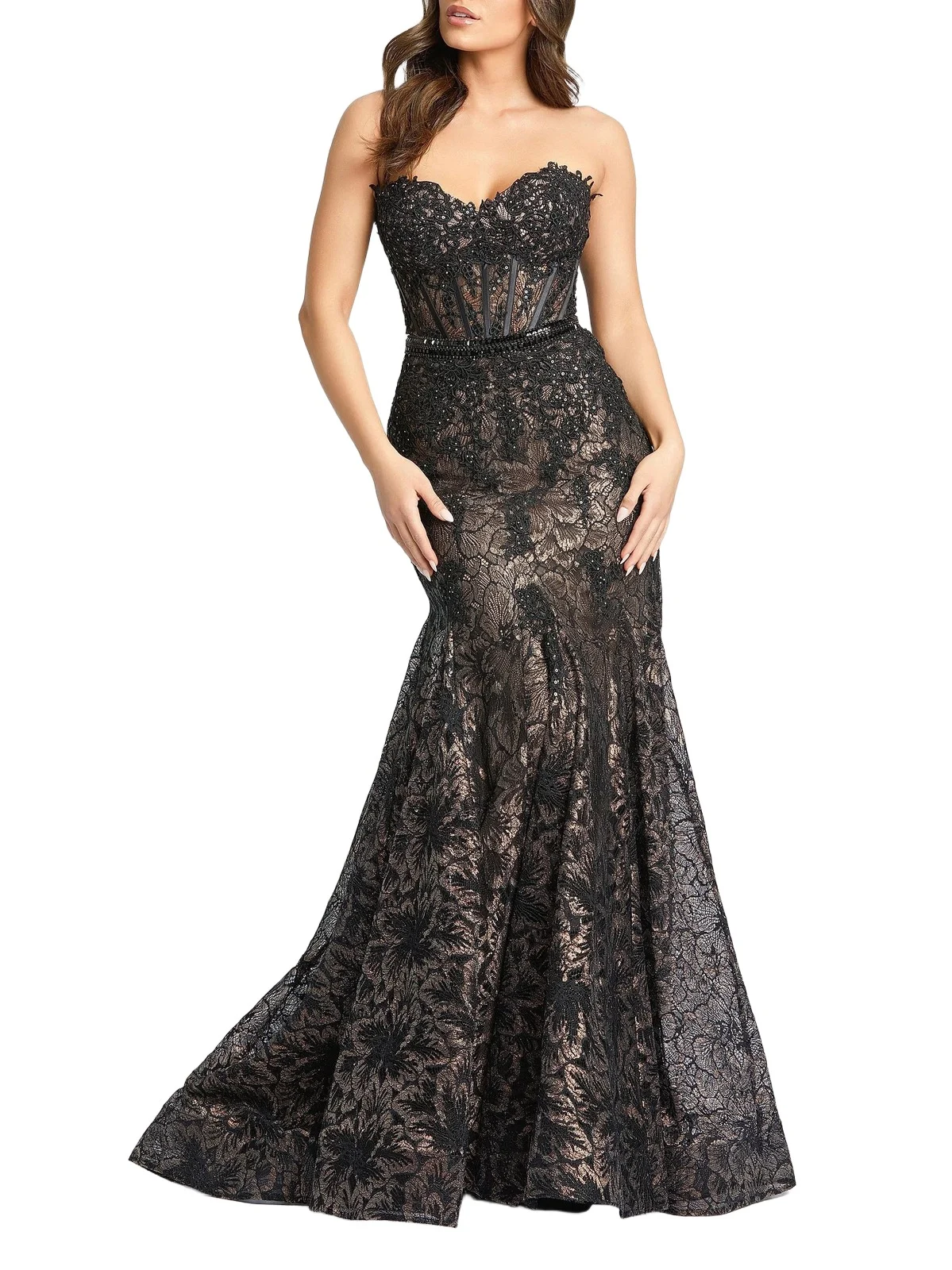 Women's Evening Sequined Lace Strapless Gown Women's Evening Sequined Lace Strapless Gown