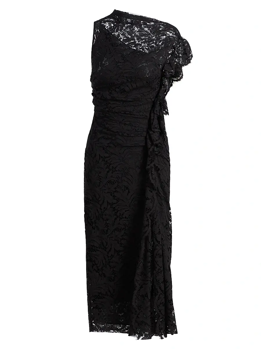 A.L.C. Women's Astrid Lace Ruched Midi-Dress - Black | Image 1 A.L.C. Women's Astrid Lace Ruched Midi-Dress - Black | Image 1