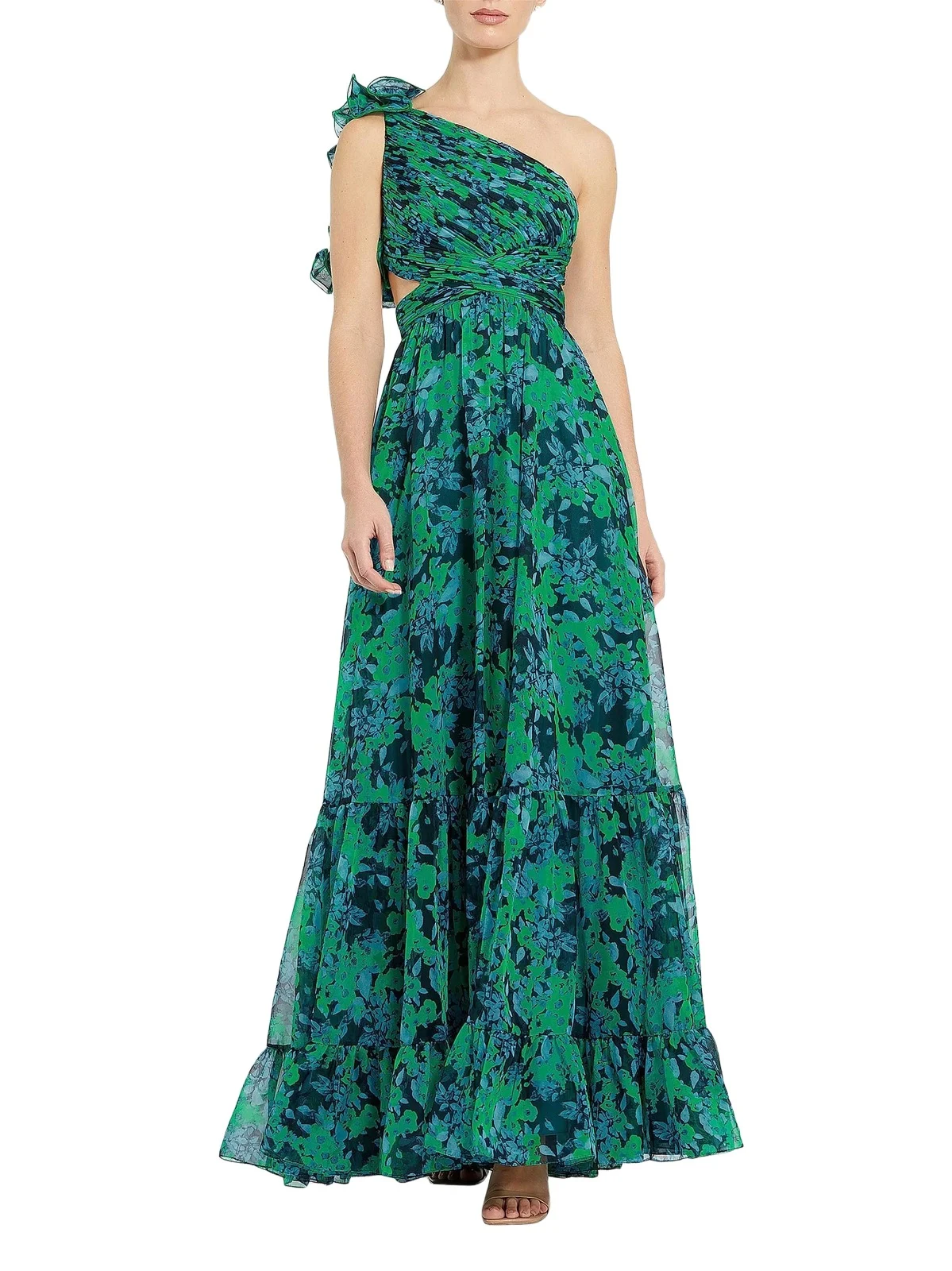 Women's Floral One-Shoulder Cut-Out Gown