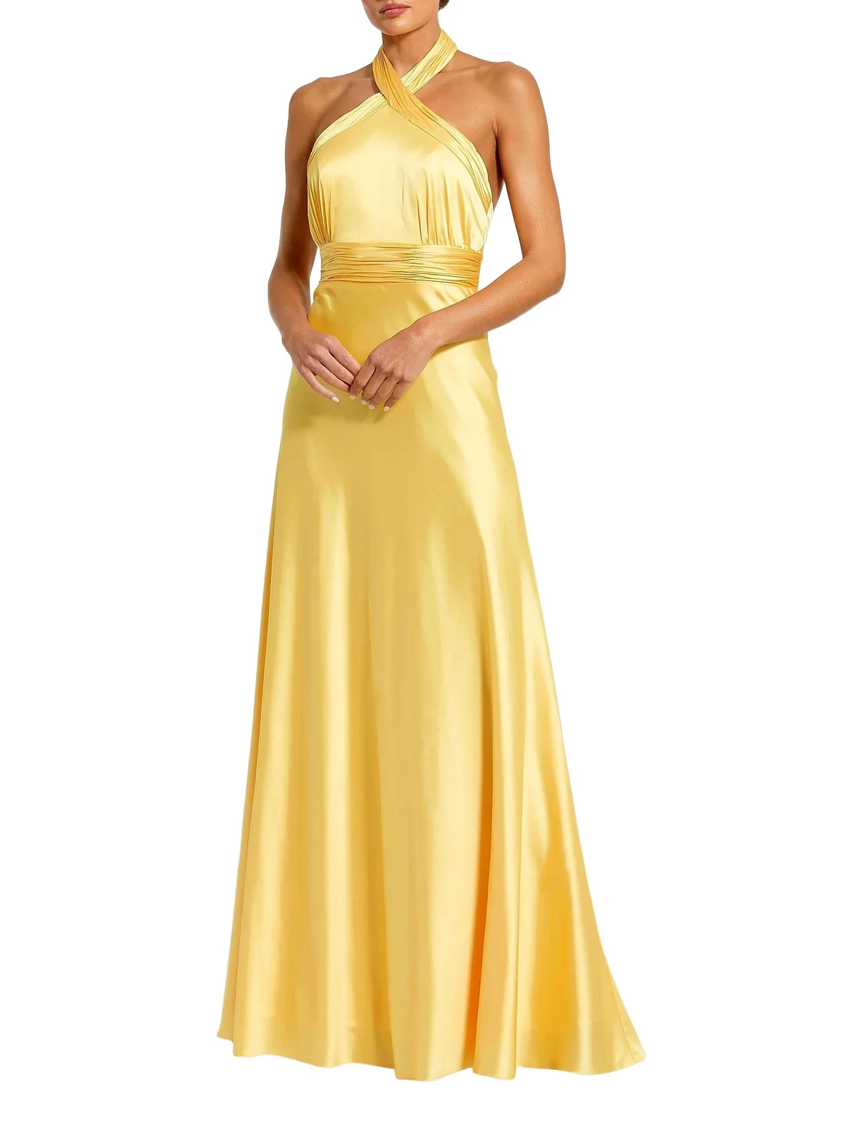 Women's Halter Neck Tie-Back Ruched Satin Gown Women's Halter Neck Tie-Back Ruched Satin Gown