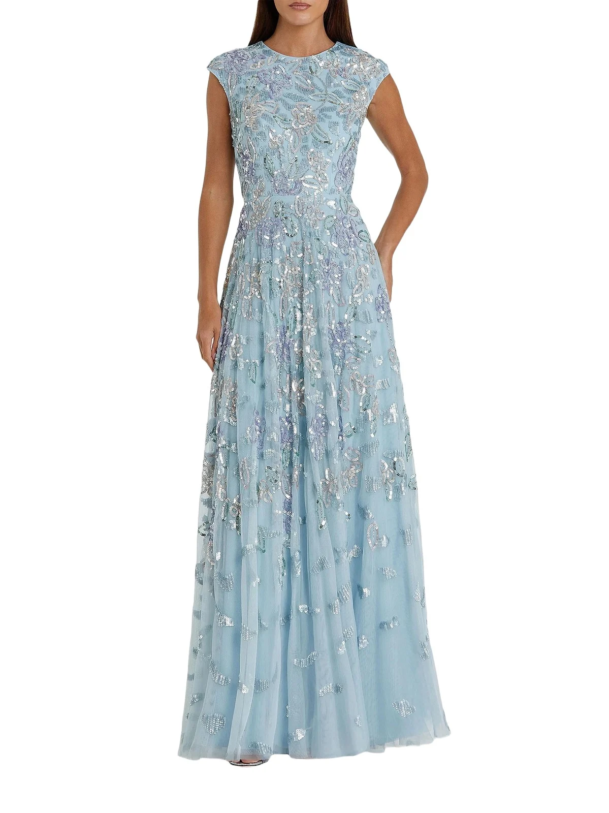 Women's Evening Sequined Cap-Sleeve A-Line Gown Women's Evening Sequined Cap-Sleeve A-Line Gown