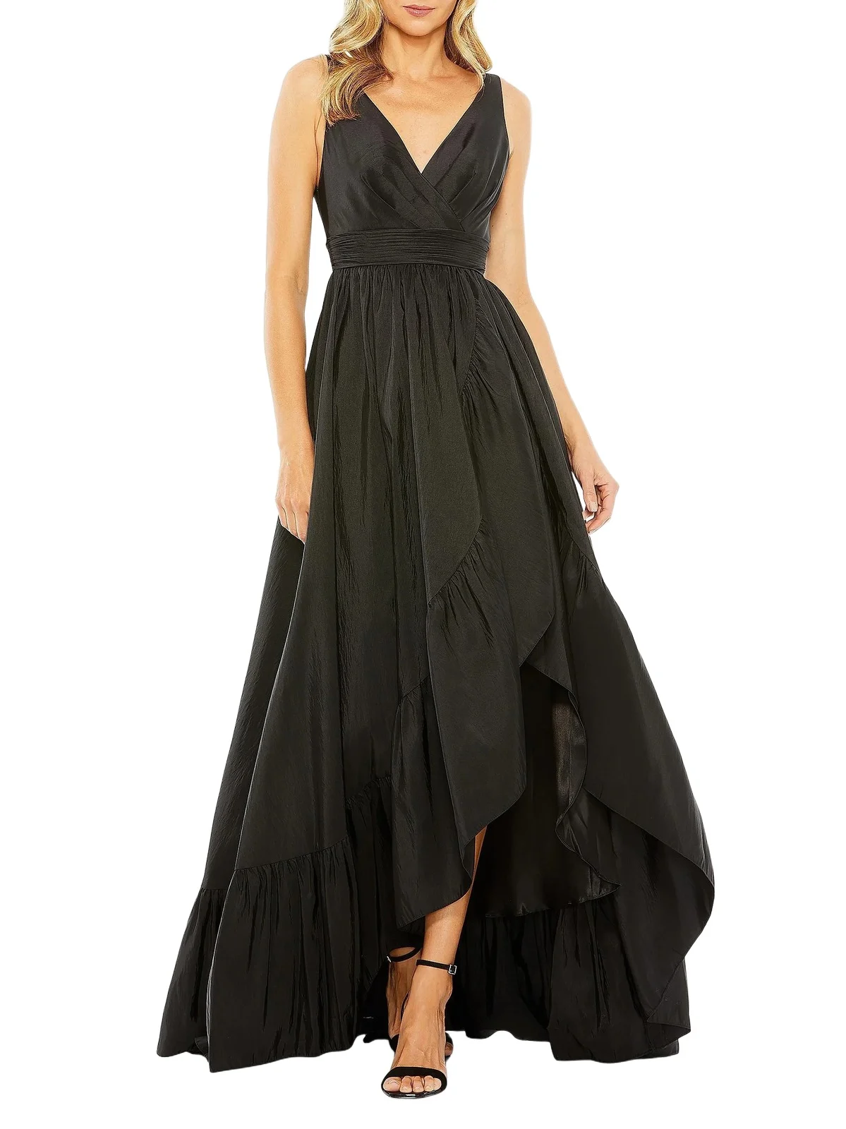 Women's Satin Flounce V-Neck Gown