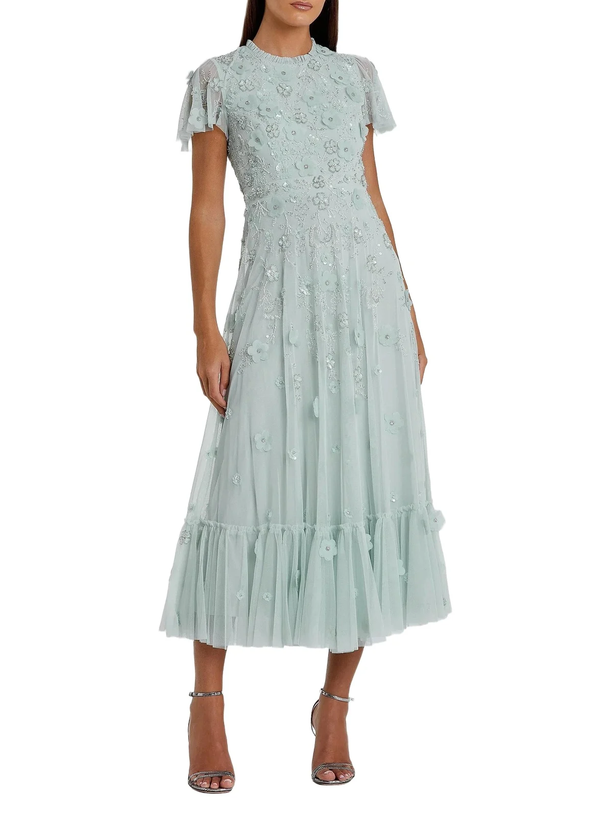 Women's Sequined Floral Tulle Midi-Dress Women's Sequined Floral Tulle Midi-Dress
