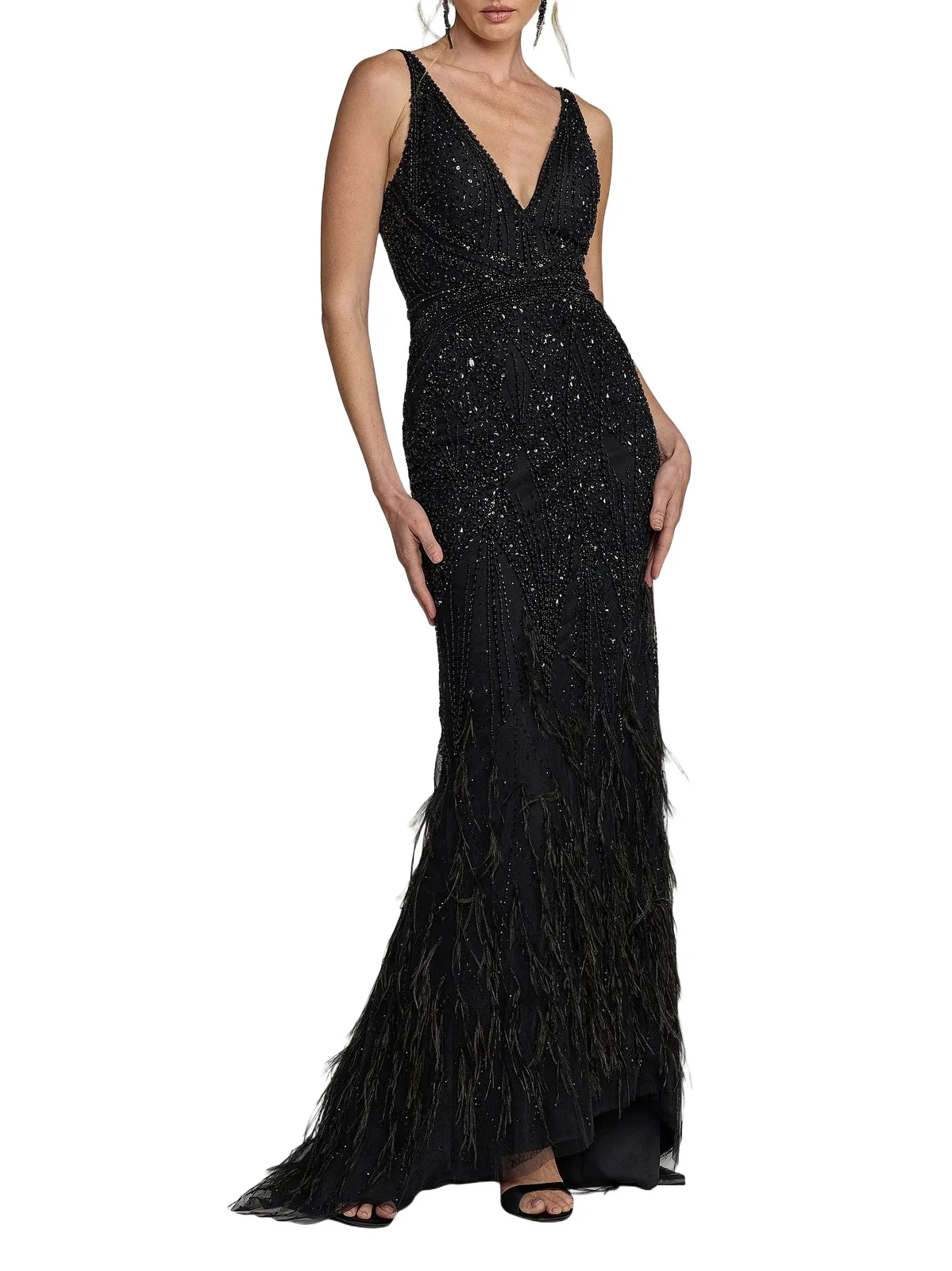 Women's Embellished Feather-Trim V-Neck Gown Women's Embellished Feather-Trim V-Neck Gown