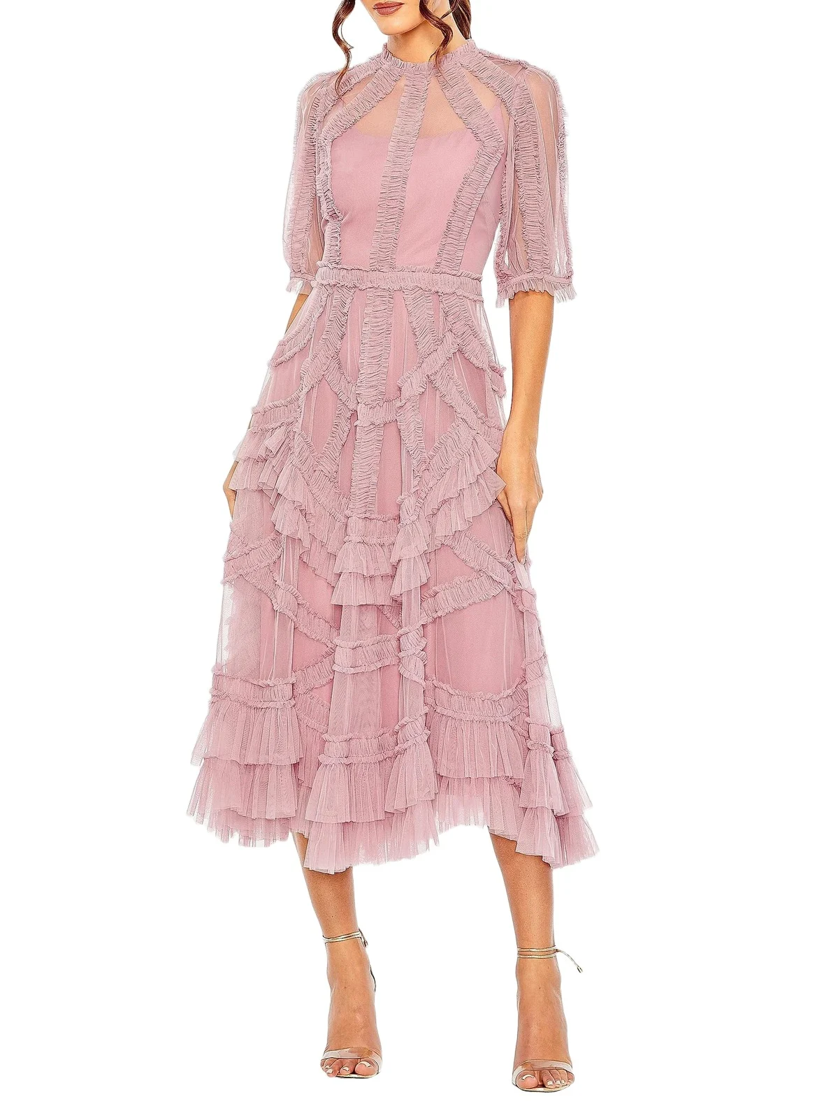 Women's High-Neck Gathered Tulle Midi-Dress Women's High-Neck Gathered Tulle Midi-Dress