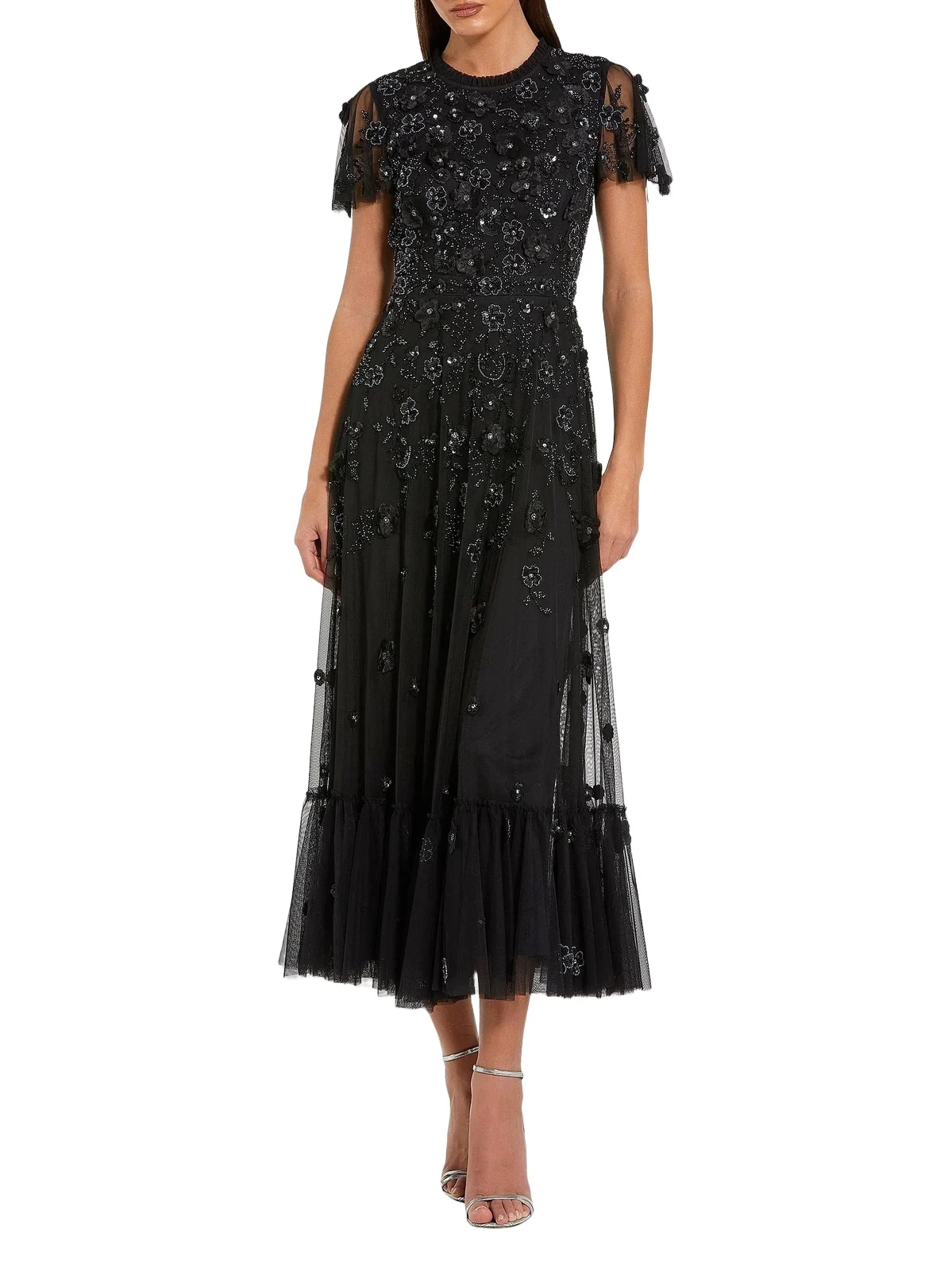 Women's Sequined Floral Tulle Midi-Dress Women's Sequined Floral Tulle Midi-Dress