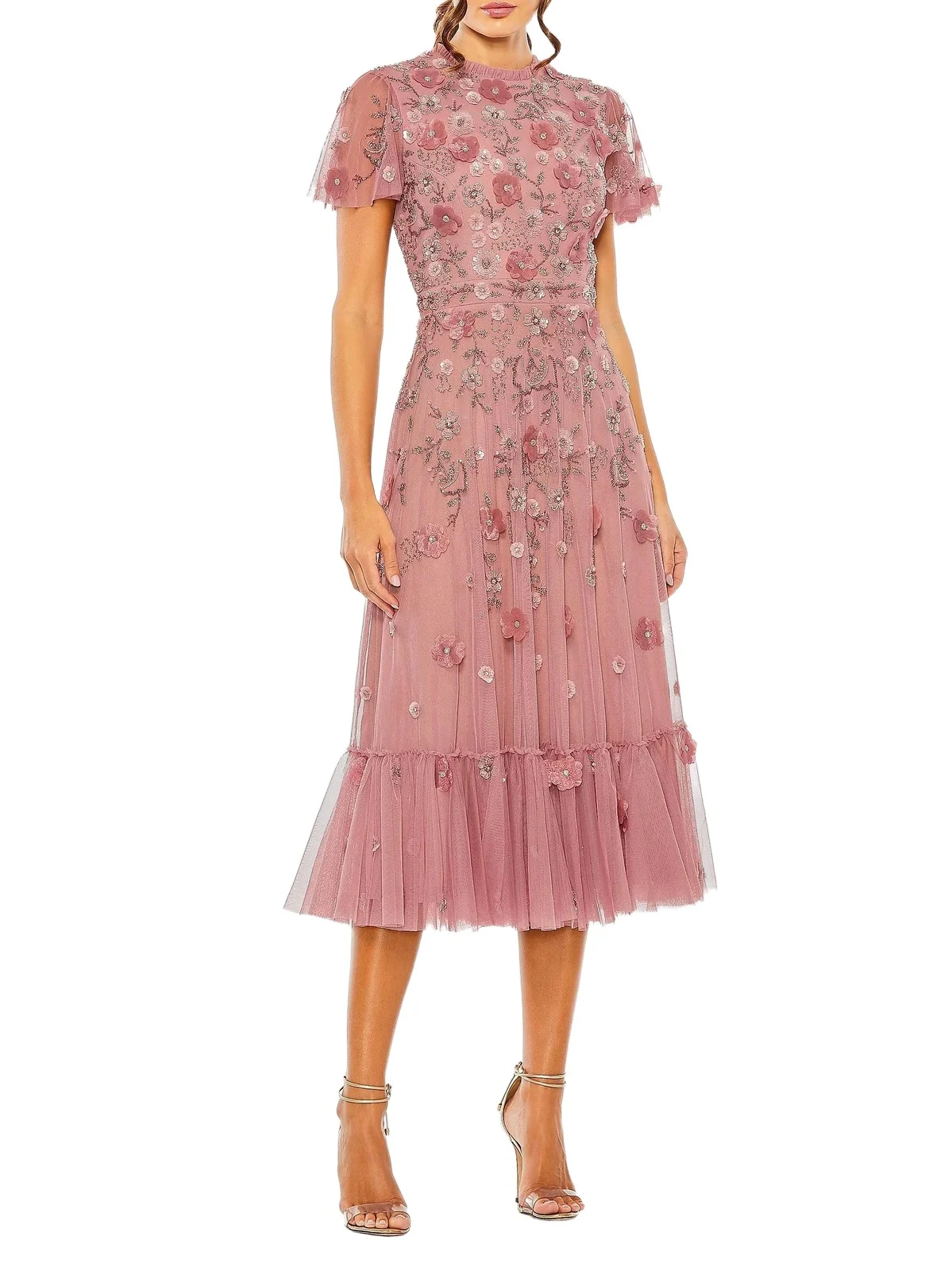 Mac Duggal Women's Sequined Floral Tulle Midi-Dress