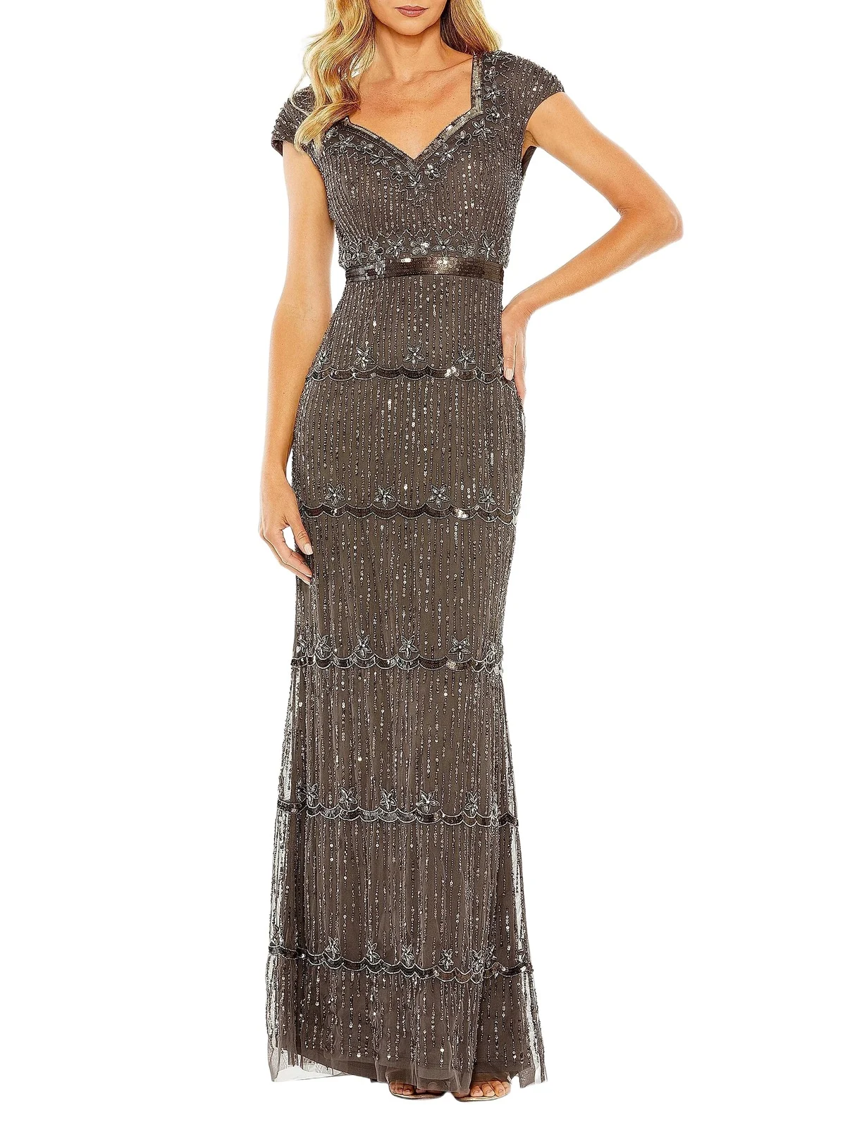 Women's Embellished Cap Sleeve Gown