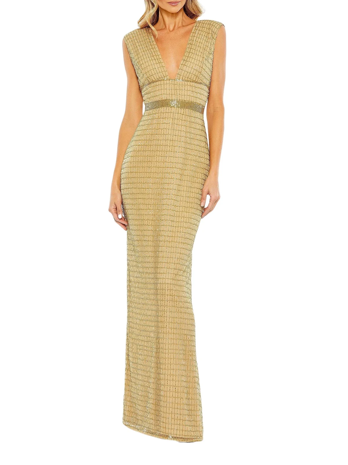 Women's Beaded V-Neck Column Gown