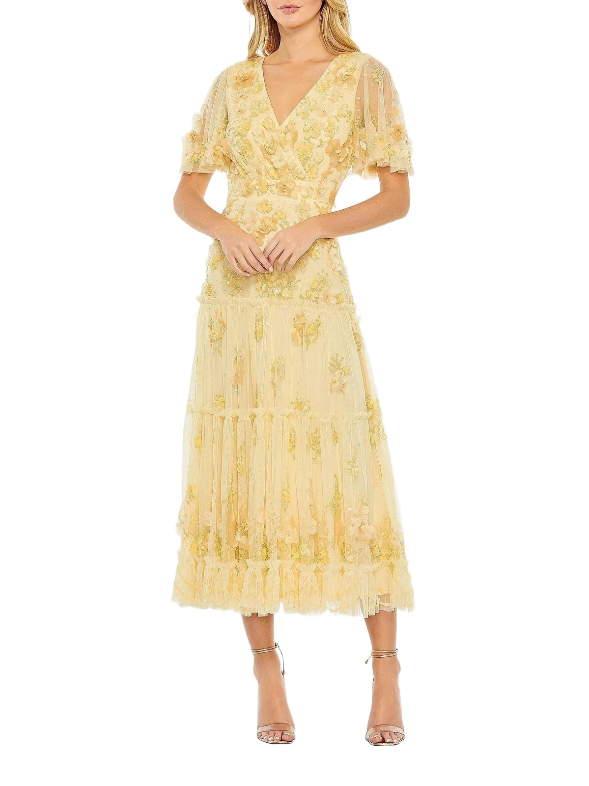 Women's Floral Embellished Tiered Midi-Dress