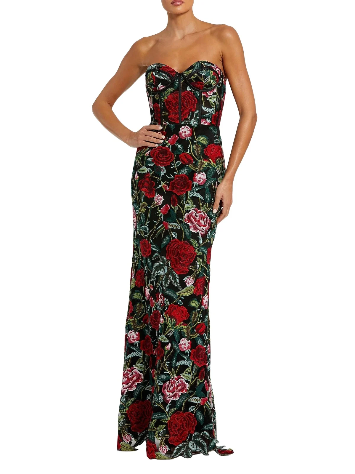 Women's Floral Embroidered Bustier Column Gown Women's Floral Embroidered Bustier Column Gown