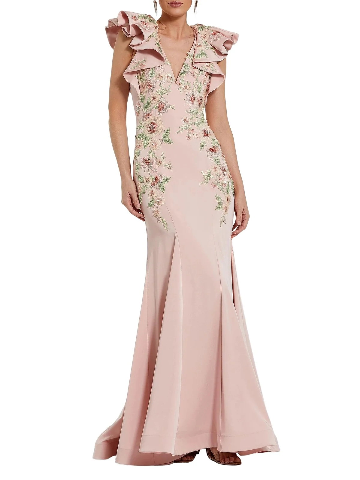 Women's Flutter-Sleeve Embellished Mermaid Gown Women's Flutter-Sleeve Embellished Mermaid Gown