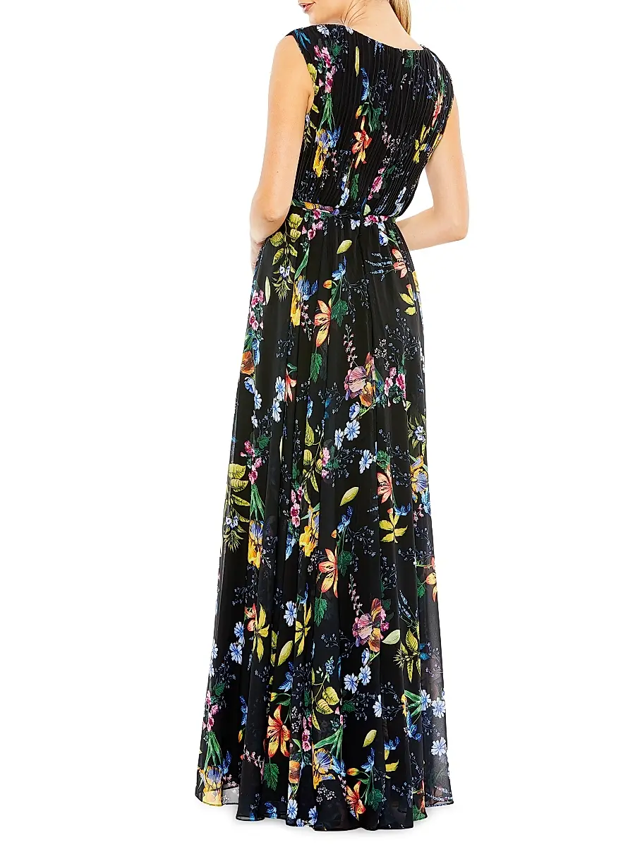 Mac Duggal Women's Pleated Floral A-Line Gown | Thumbnail 3 Mac Duggal Women's Pleated Floral A-Line Gown | Thumbnail 3