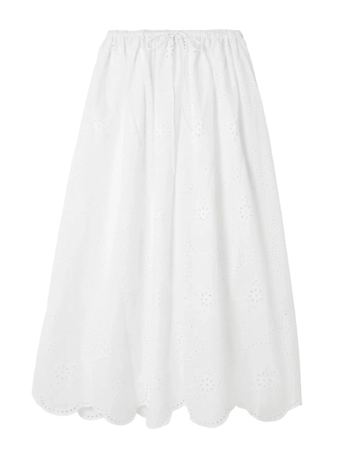 Scalloped Broderie Anglaise Cotton Midi Skirt