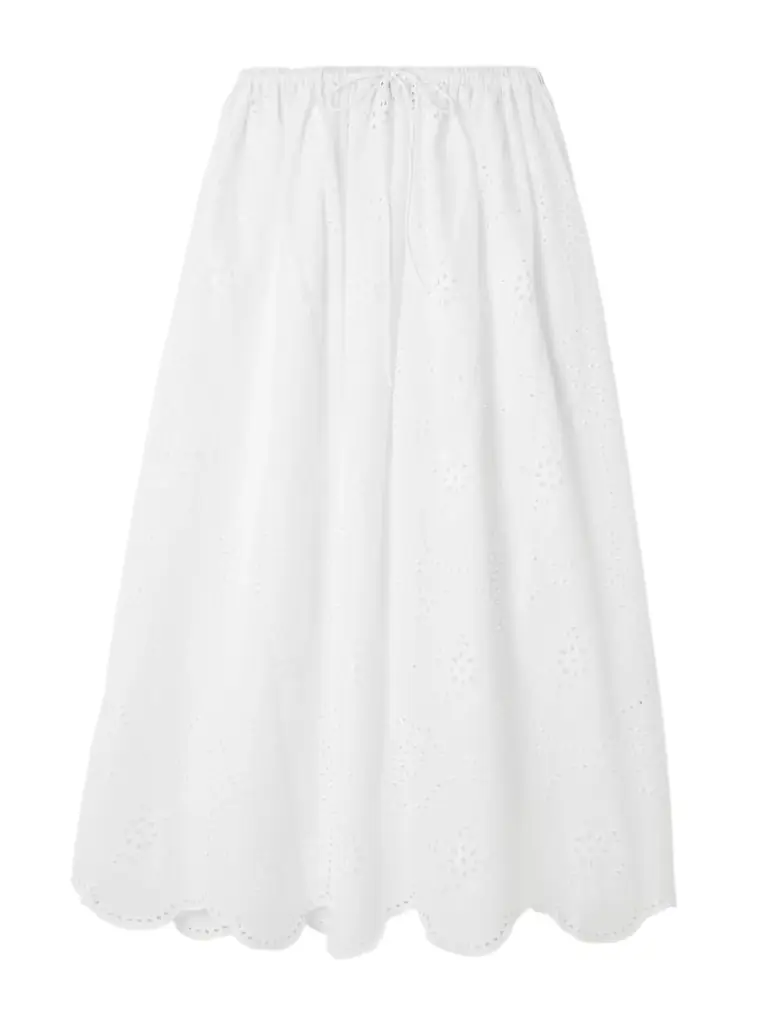 Matteau Scalloped Broderie Anglaise Cotton Midi Skirt | Image 1 Matteau Scalloped Broderie Anglaise Cotton Midi Skirt | Image 1