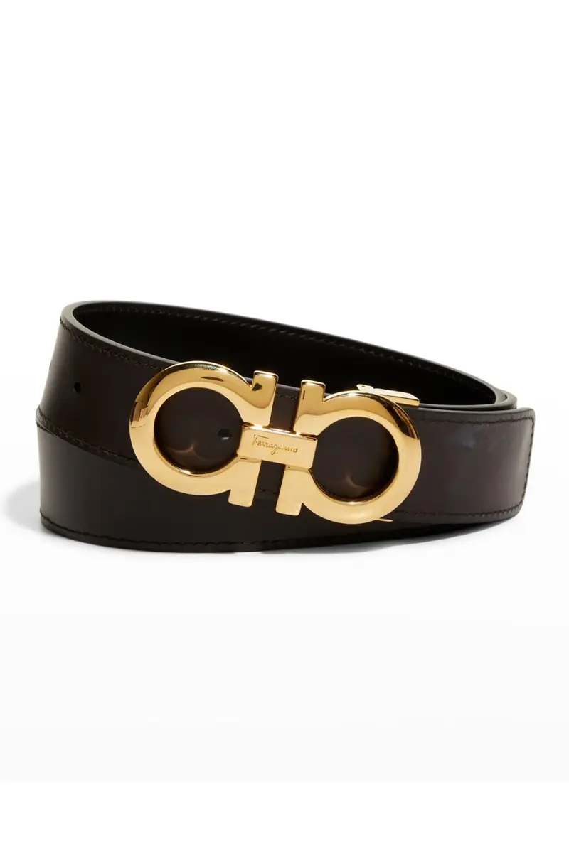 Ferragamo Men's Reversible Double-Gancini Leather Belt | Thumbnail 4