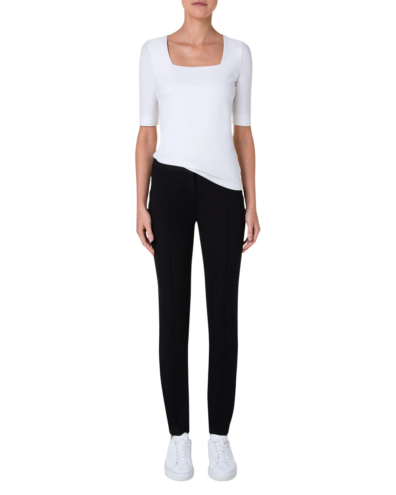 Akris punto Cotton 1/2-Sleeve Square-Neck Tee