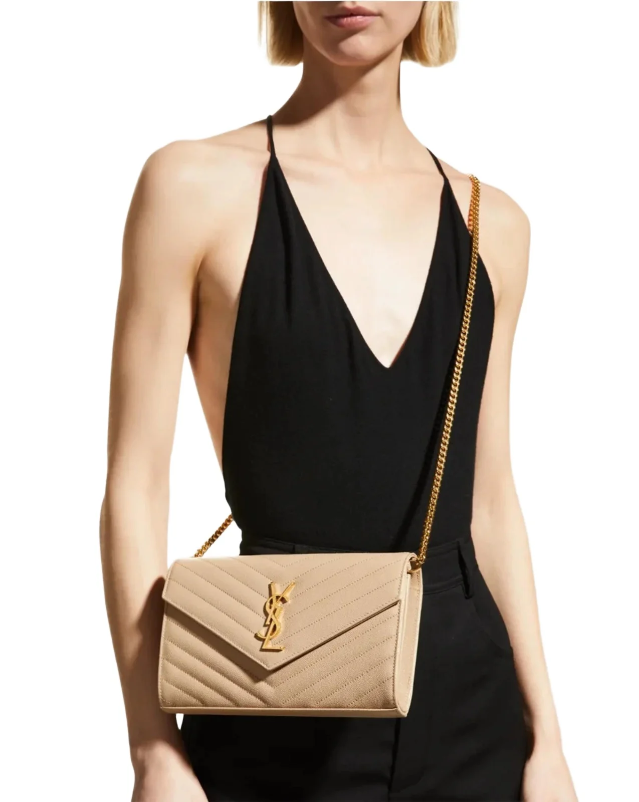 YSL Monogram Large Wallet on Chain in Grained Leather YSL Monogram Large Wallet on Chain in Grained Leather