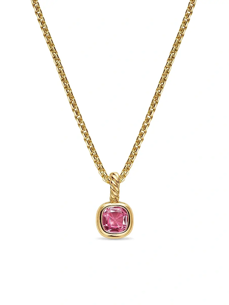 David Yurman Women's Mini Cushion Cut Amulet in 18K Yellow Gold - Pink Tourmaline | Image 1 David Yurman Women's Mini Cushion Cut Amulet in 18K Yellow Gold - Pink Tourmaline | Image 1